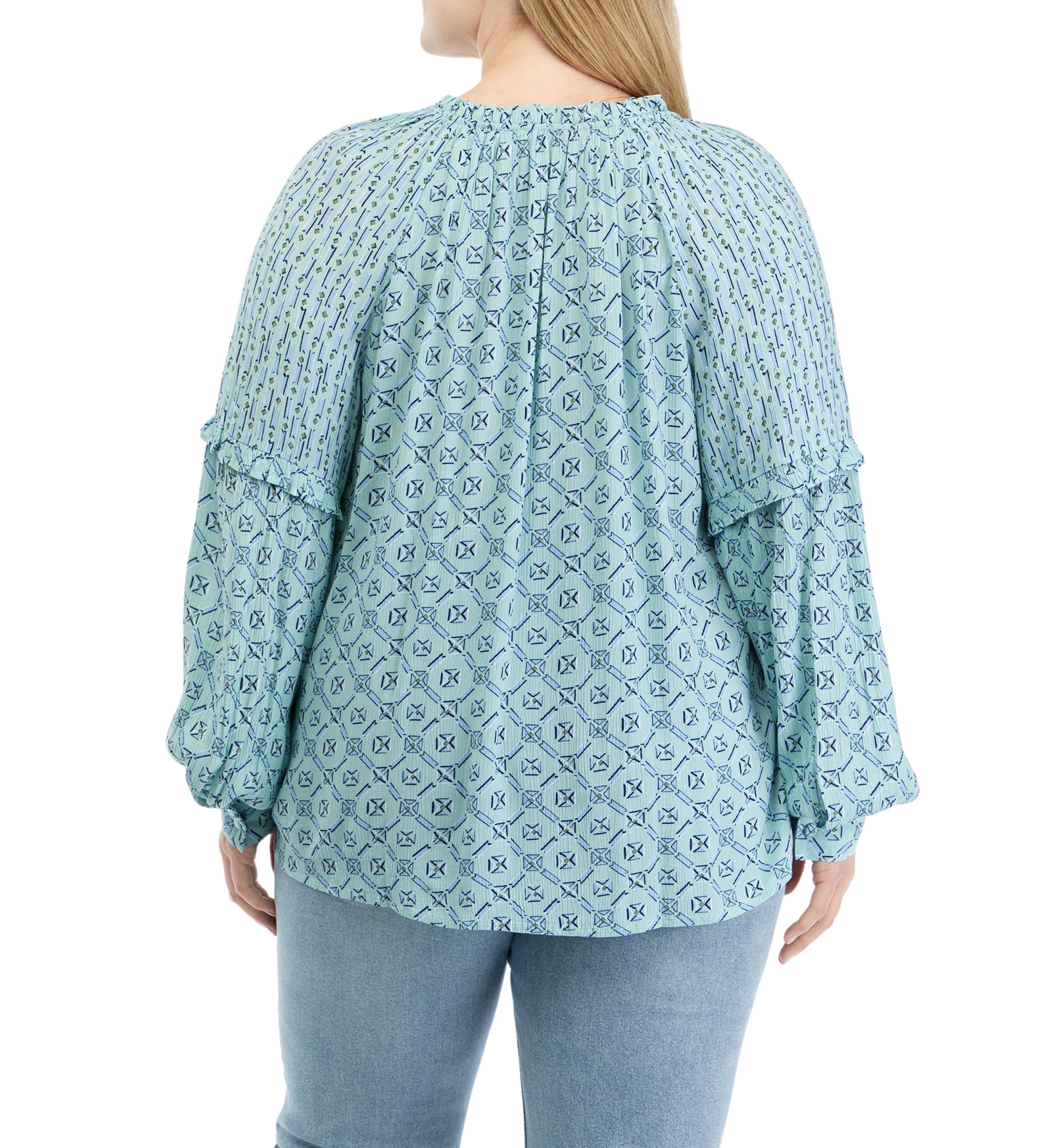 Plus Size Long Sleeve Split Neck Blouse