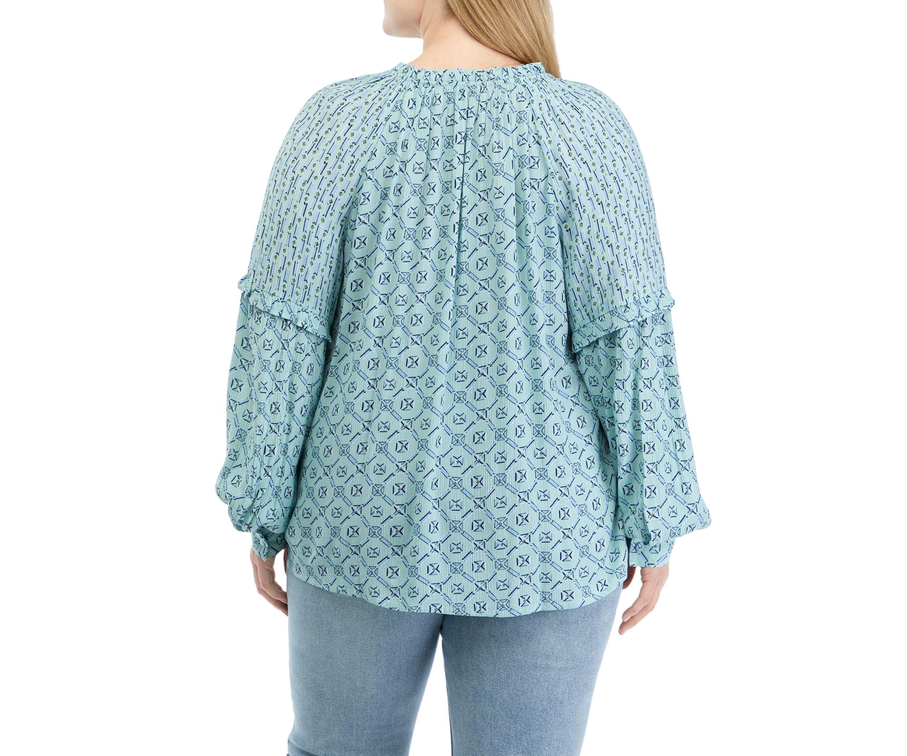 Plus Size Long Sleeve Split Neck Blouse