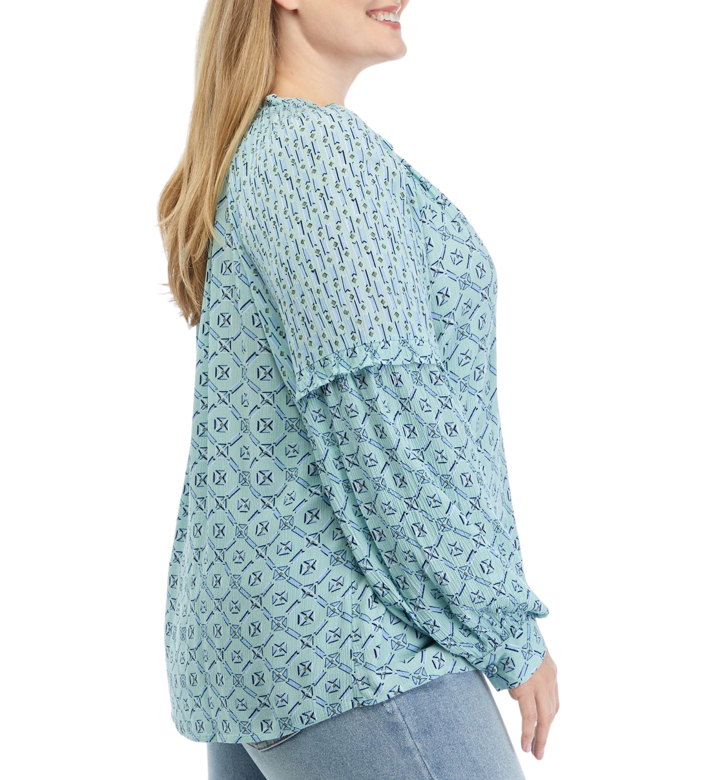 Plus Size Long Sleeve Split Neck Blouse