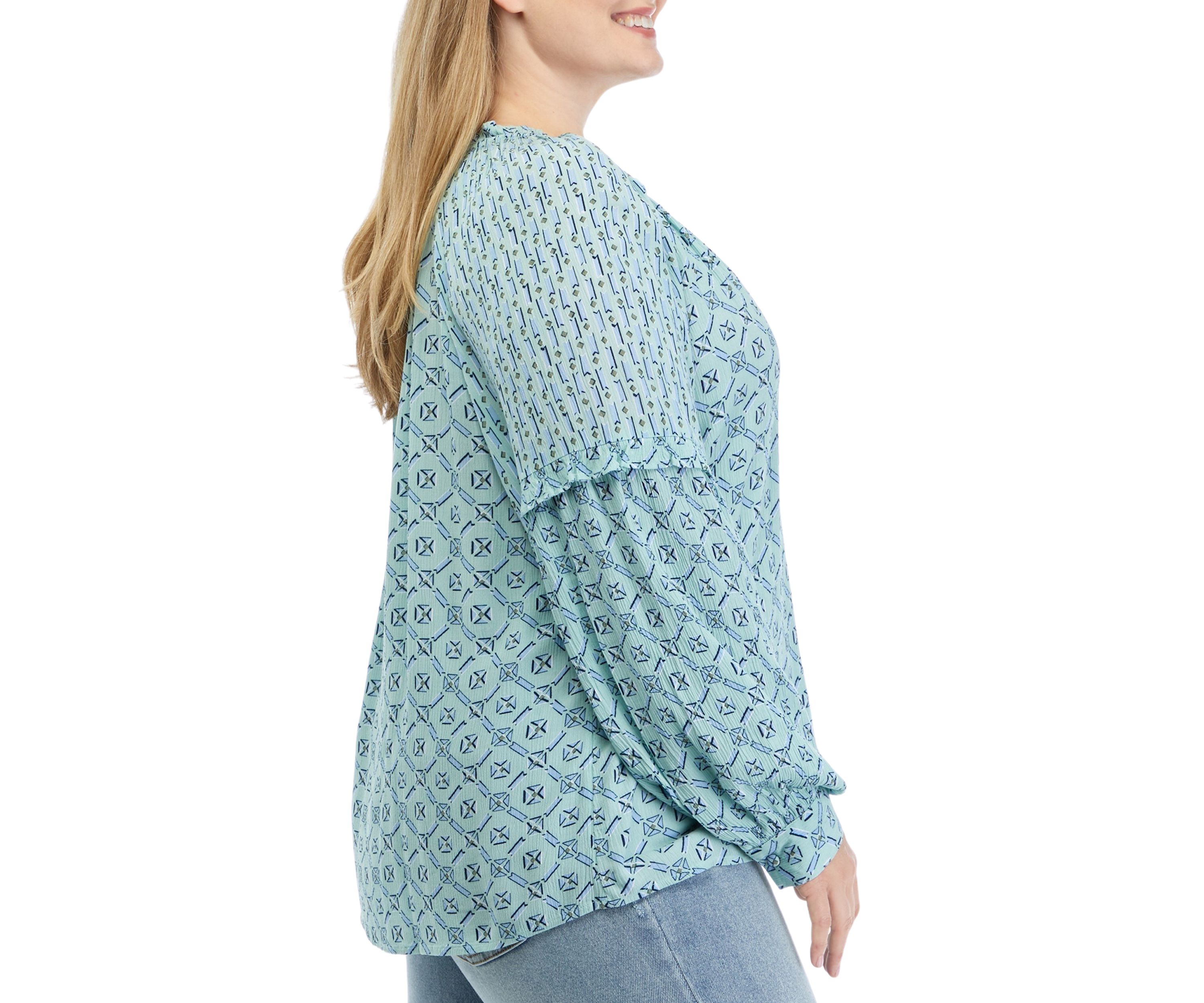 Plus Size Long Sleeve Split Neck Blouse