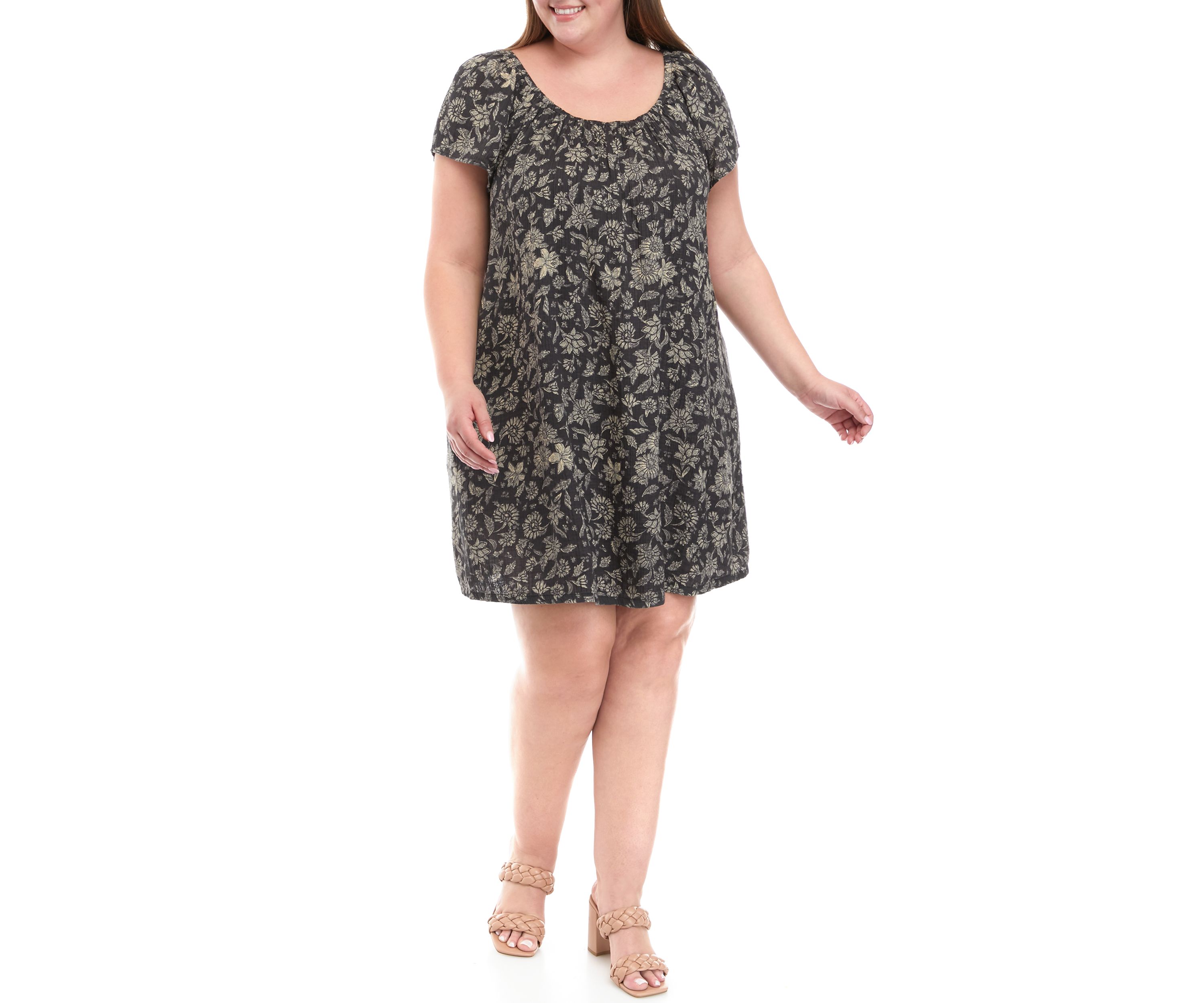 Plus Size Flutter Sleeve Printed Dress