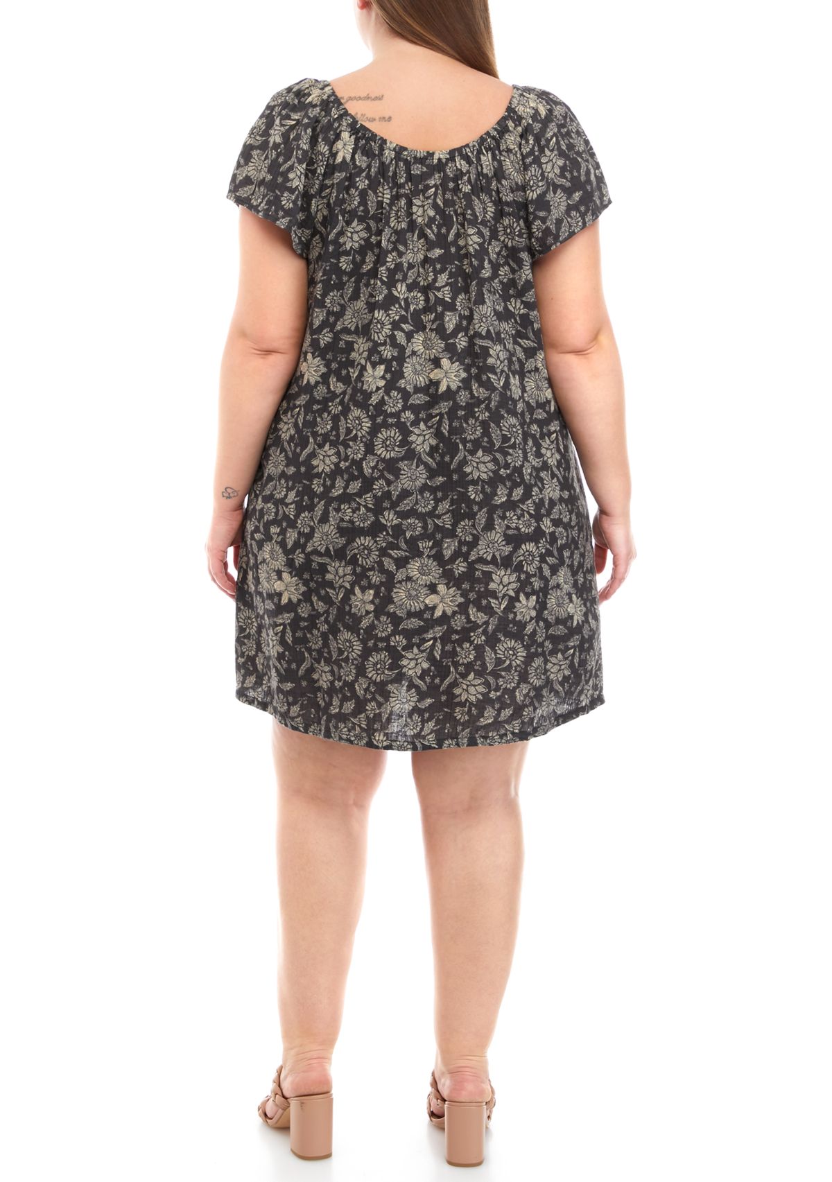 Plus Size Flutter Sleeve Printed Dress