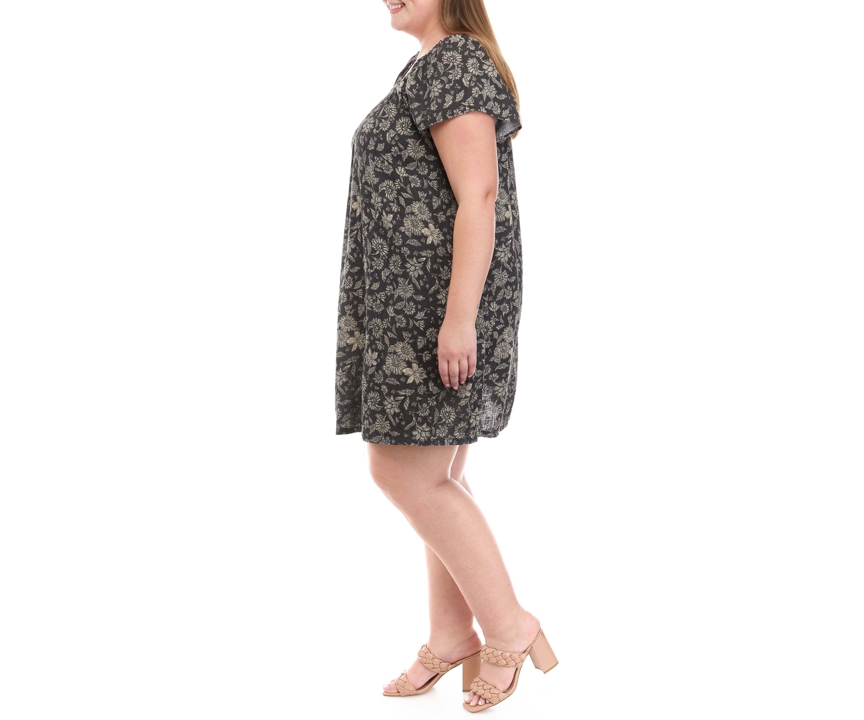 Plus Size Flutter Sleeve Printed Dress