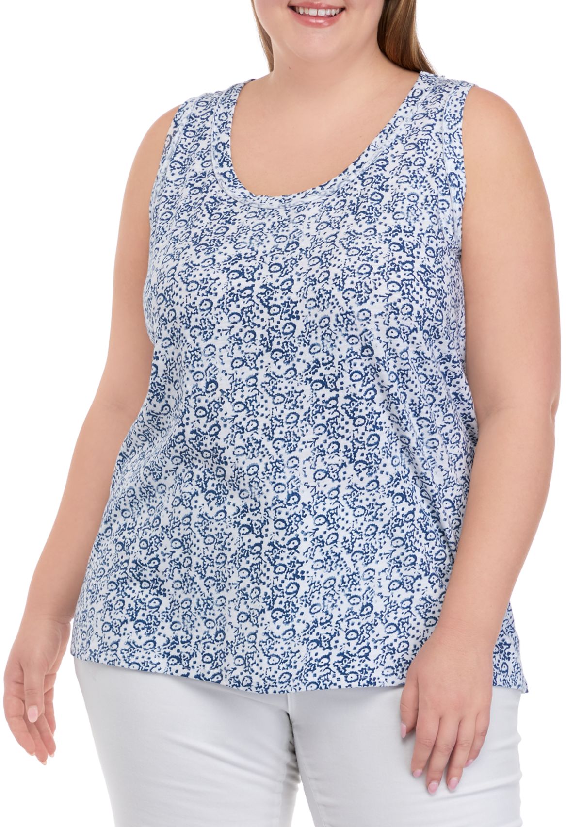 Plus Size Scoop Neck Printed Tank