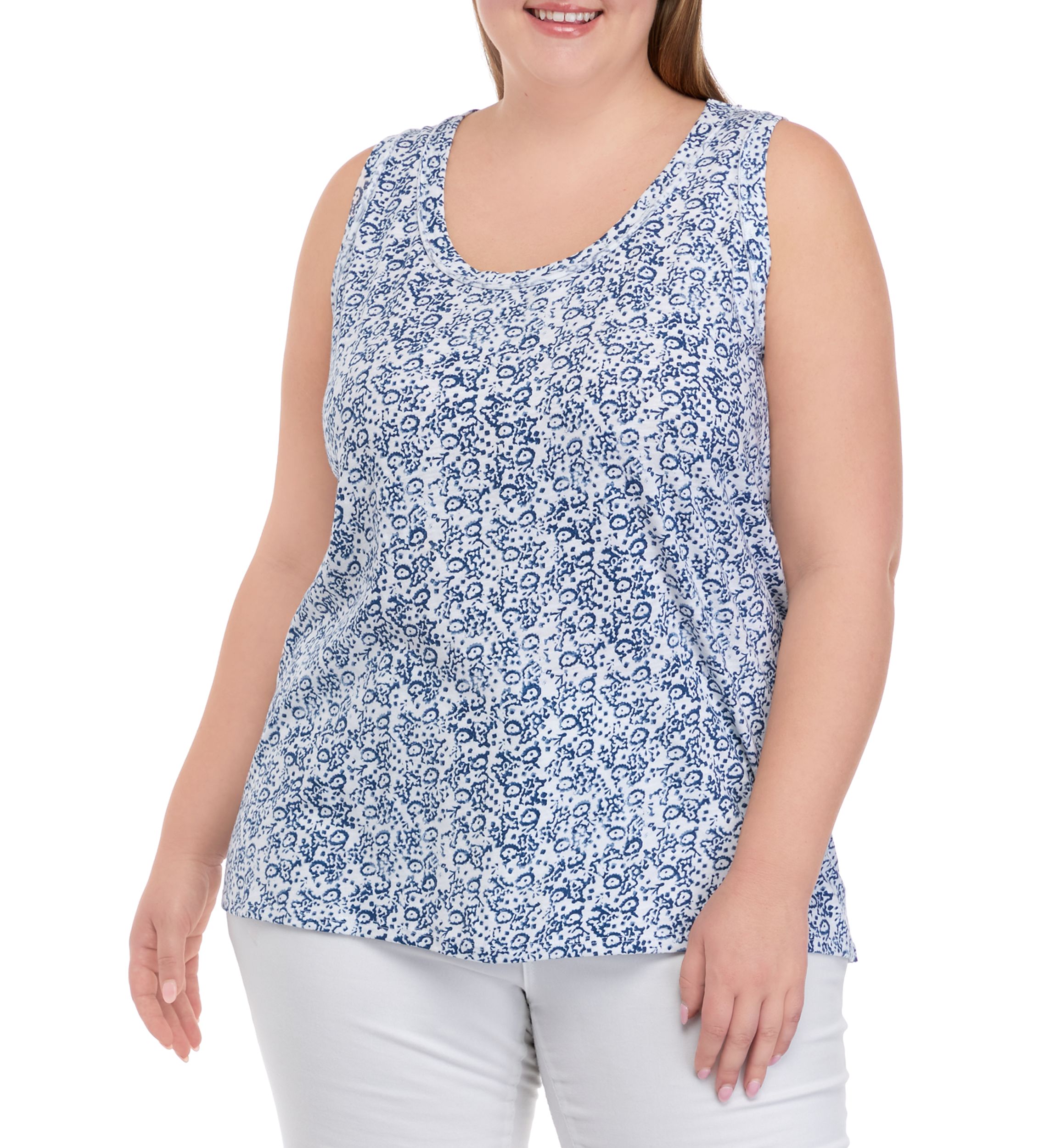 Plus Size Scoop Neck Printed Tank