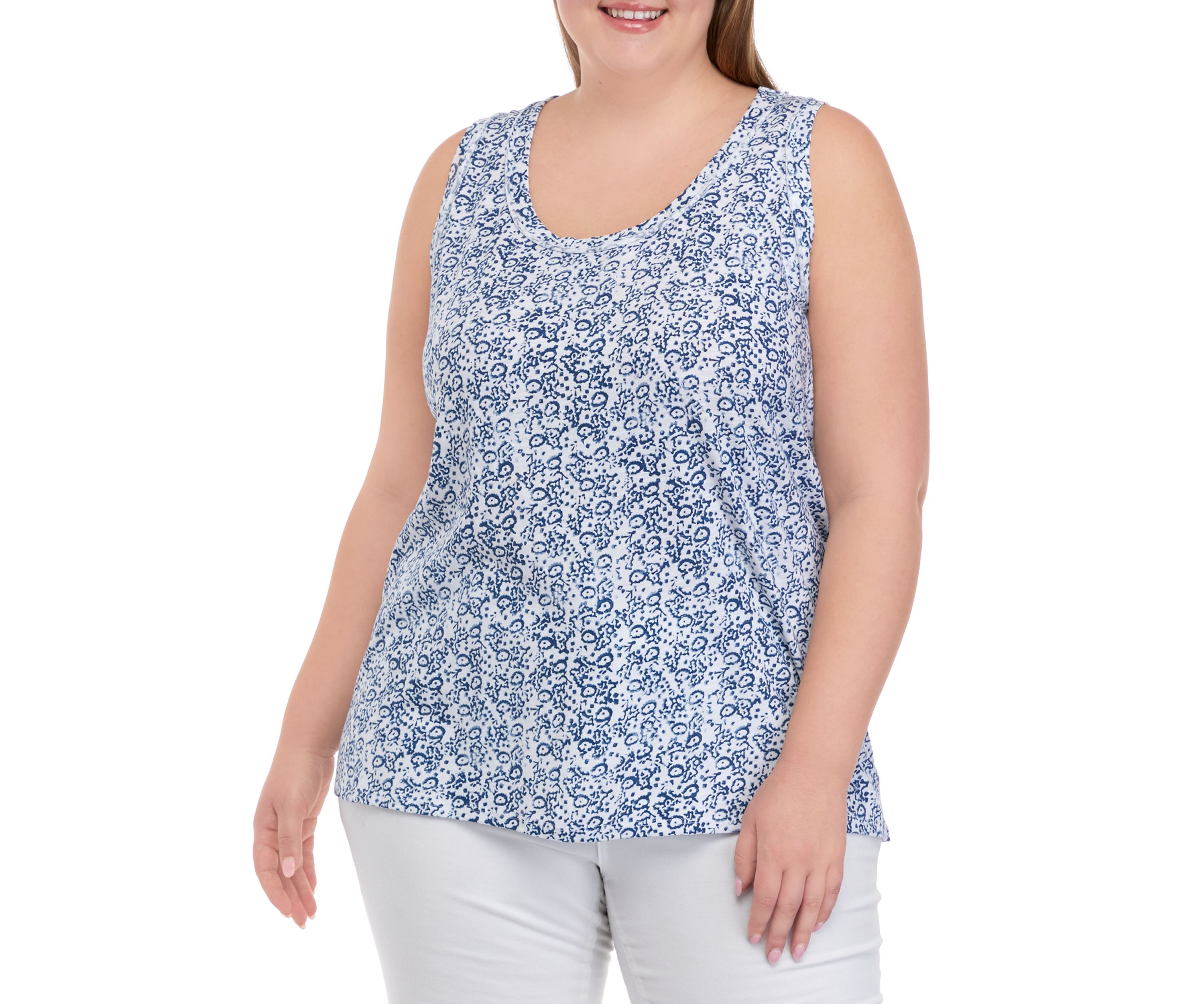 Plus Size Scoop Neck Printed Tank