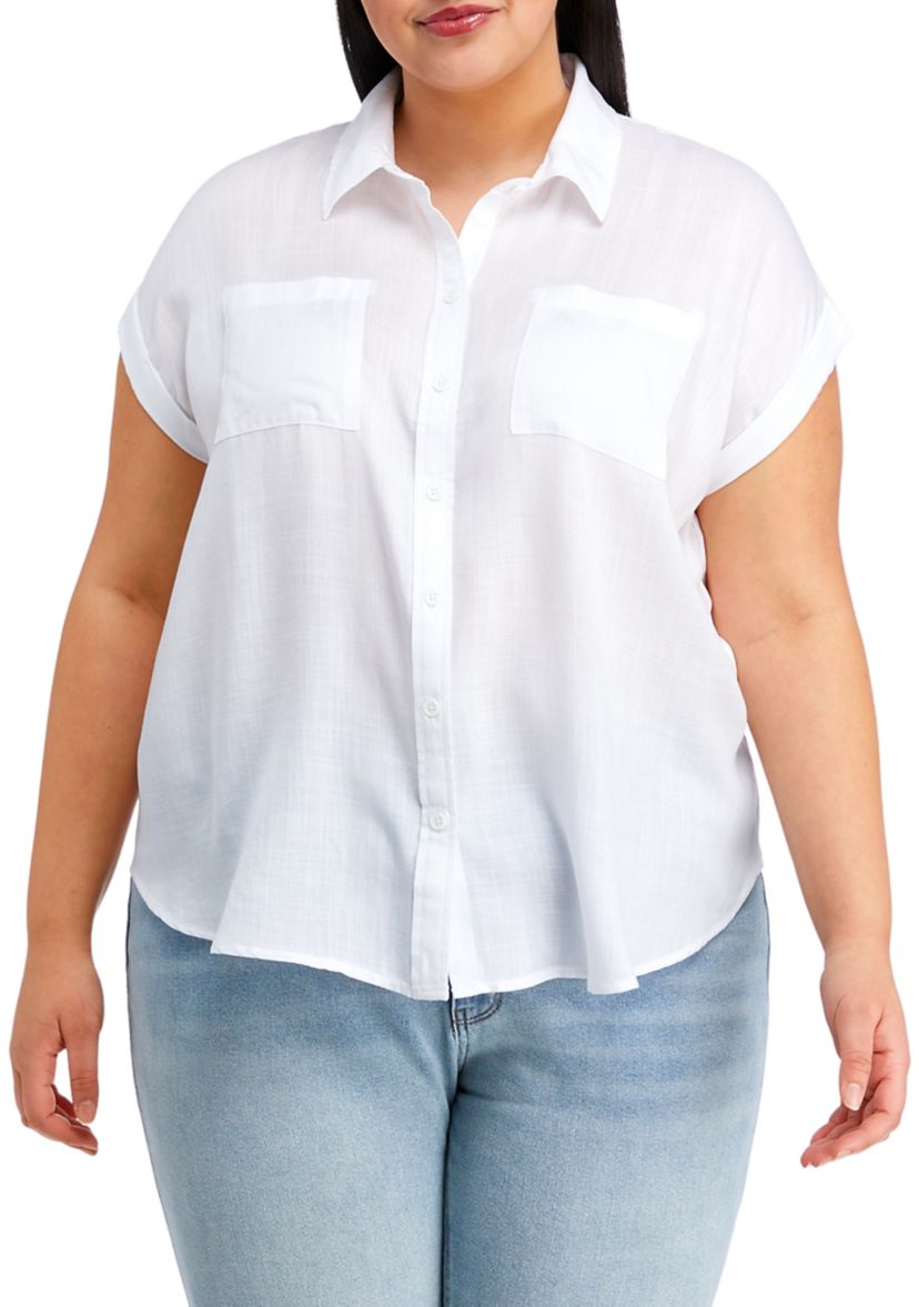 Plus Size Short Sleeve Camp Shirt
