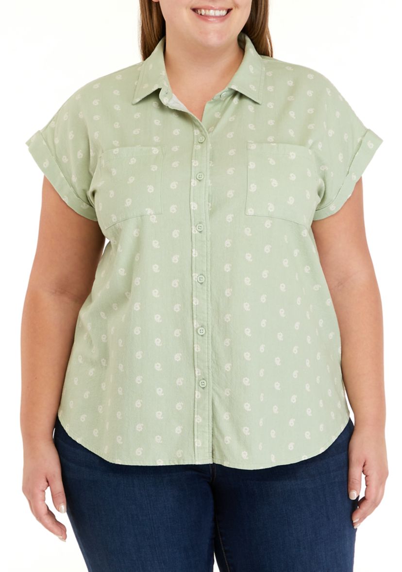 Plus Size Short Sleeve Camp Printed Shirt