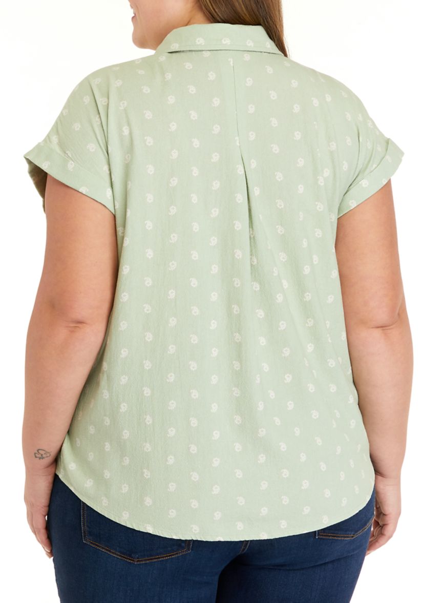 Plus Size Short Sleeve Camp Printed Shirt
