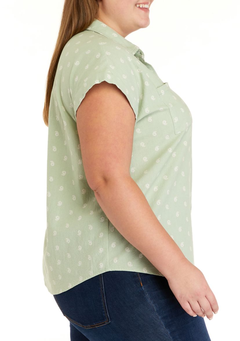 Plus Size Short Sleeve Camp Printed Shirt