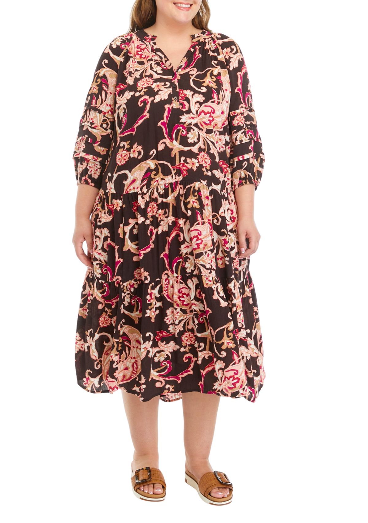 Plus Size Pintuck Printed Maxi Dress