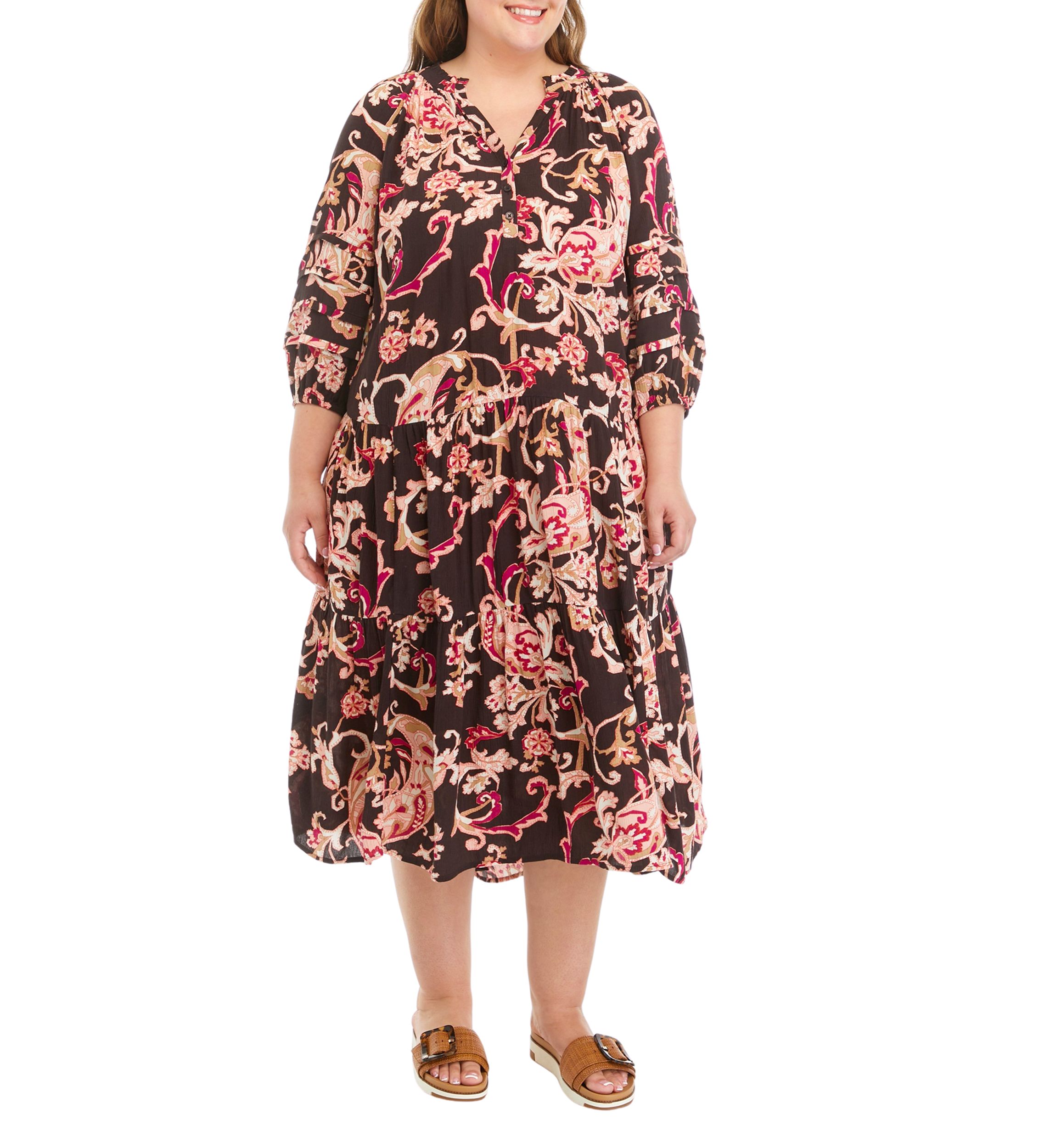 Plus Size Pintuck Printed Maxi Dress