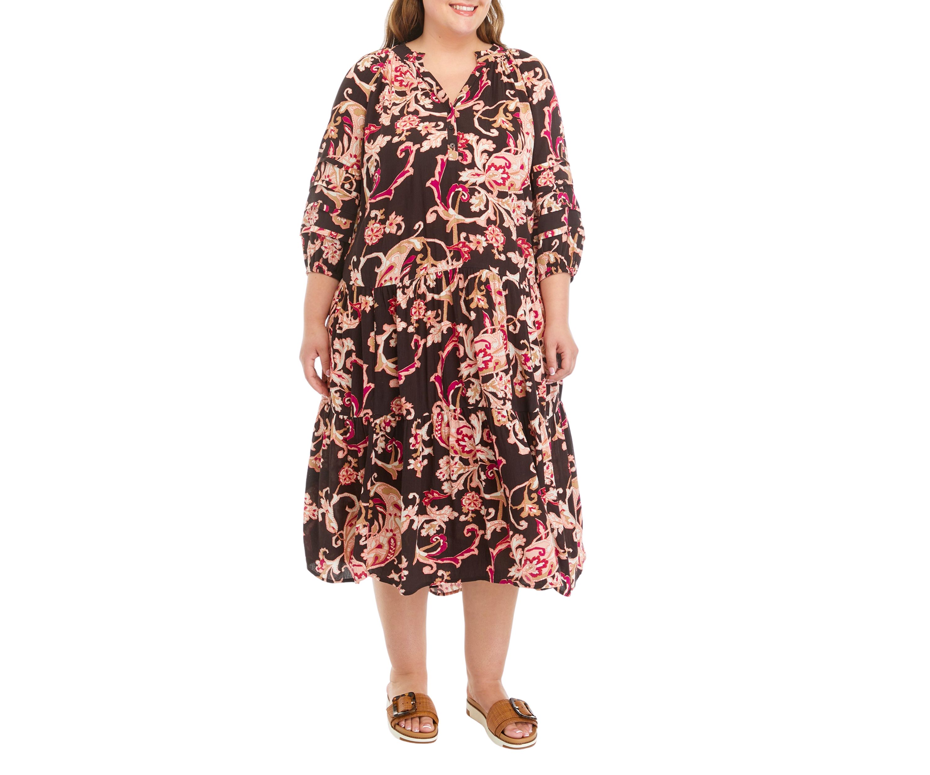 Plus Size Pintuck Printed Maxi Dress