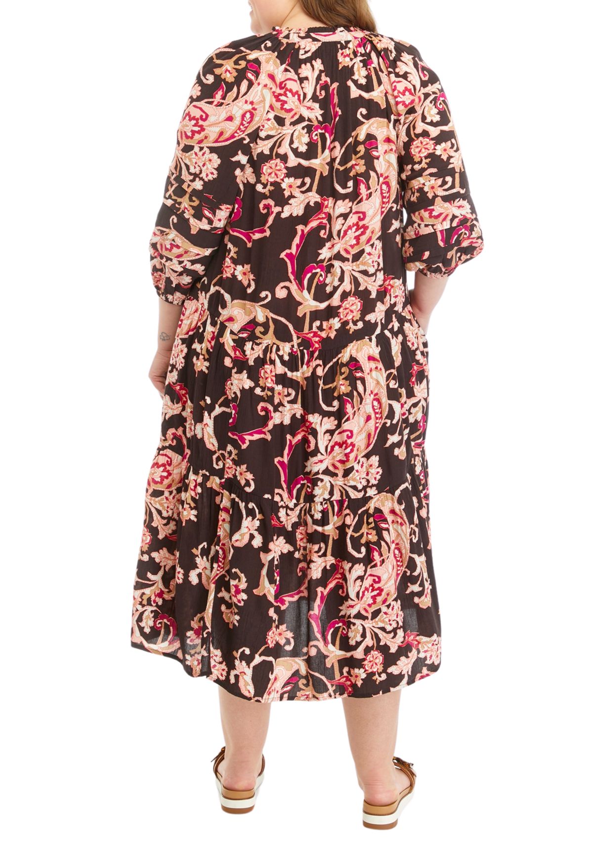 Plus Size Pintuck Printed Maxi Dress