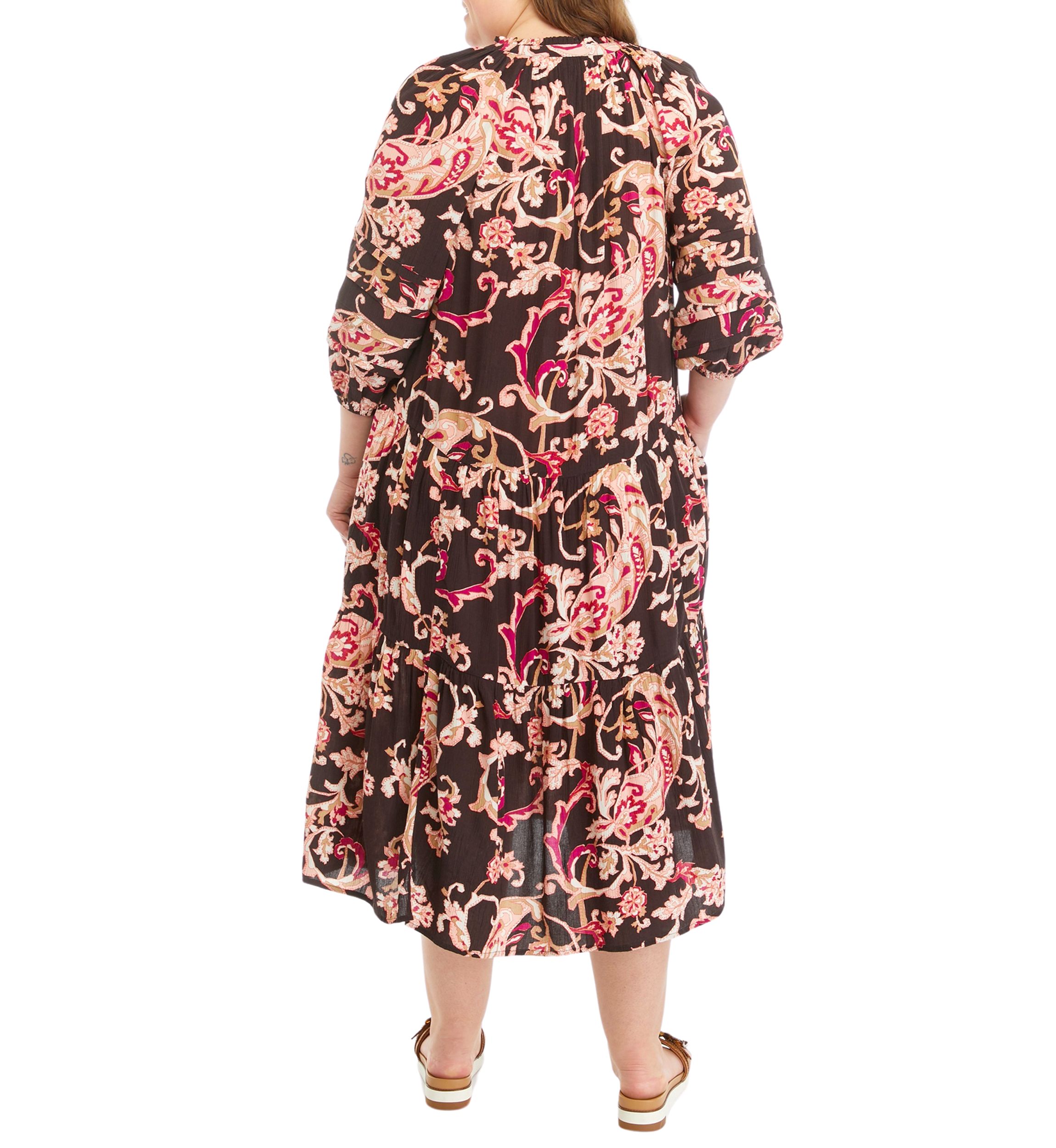 Plus Size Pintuck Printed Maxi Dress