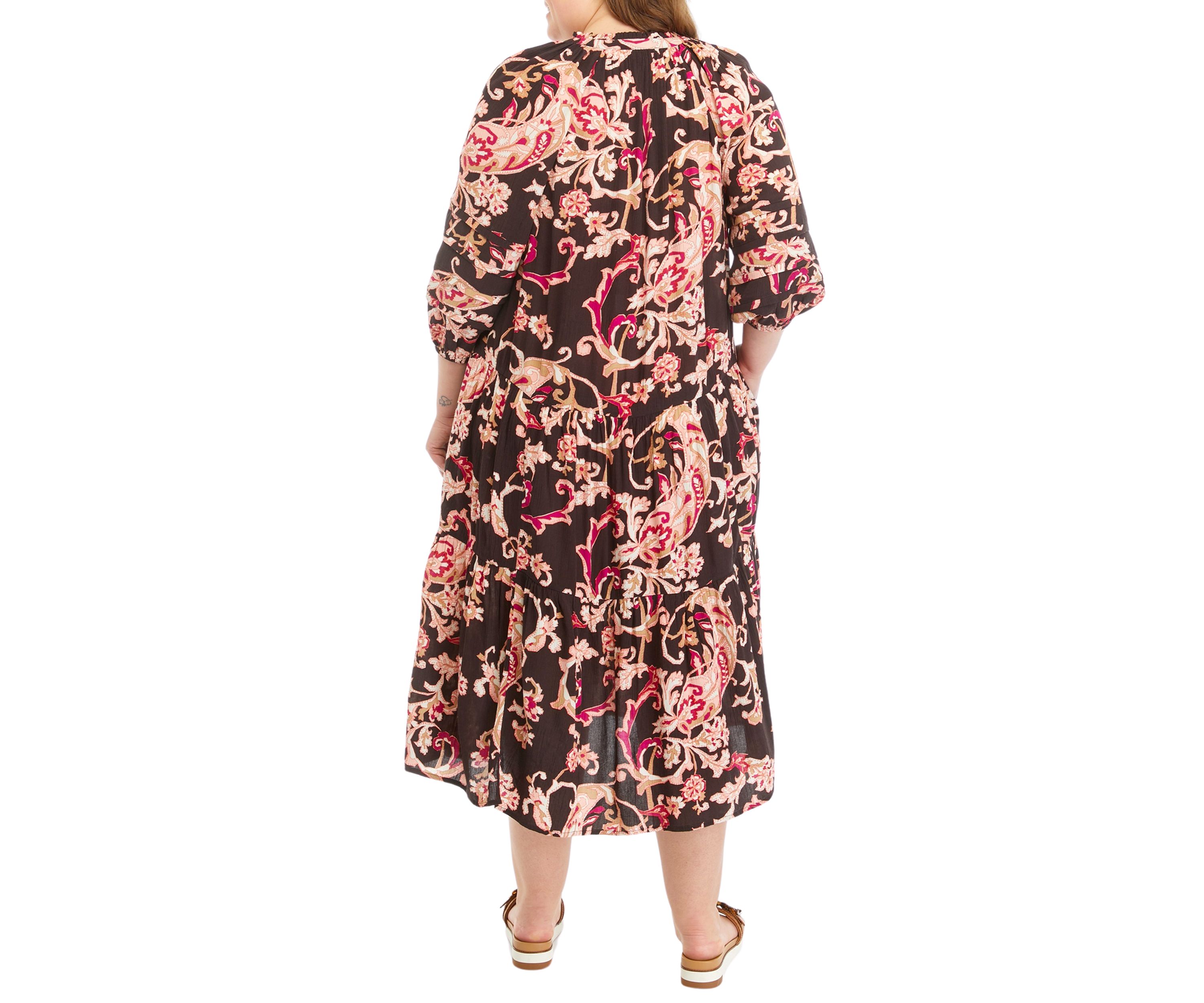 Plus Size Pintuck Printed Maxi Dress