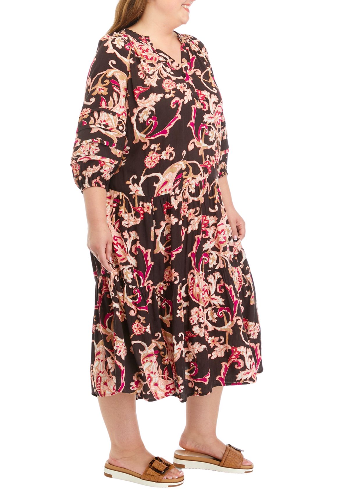 Plus Size Pintuck Printed Maxi Dress