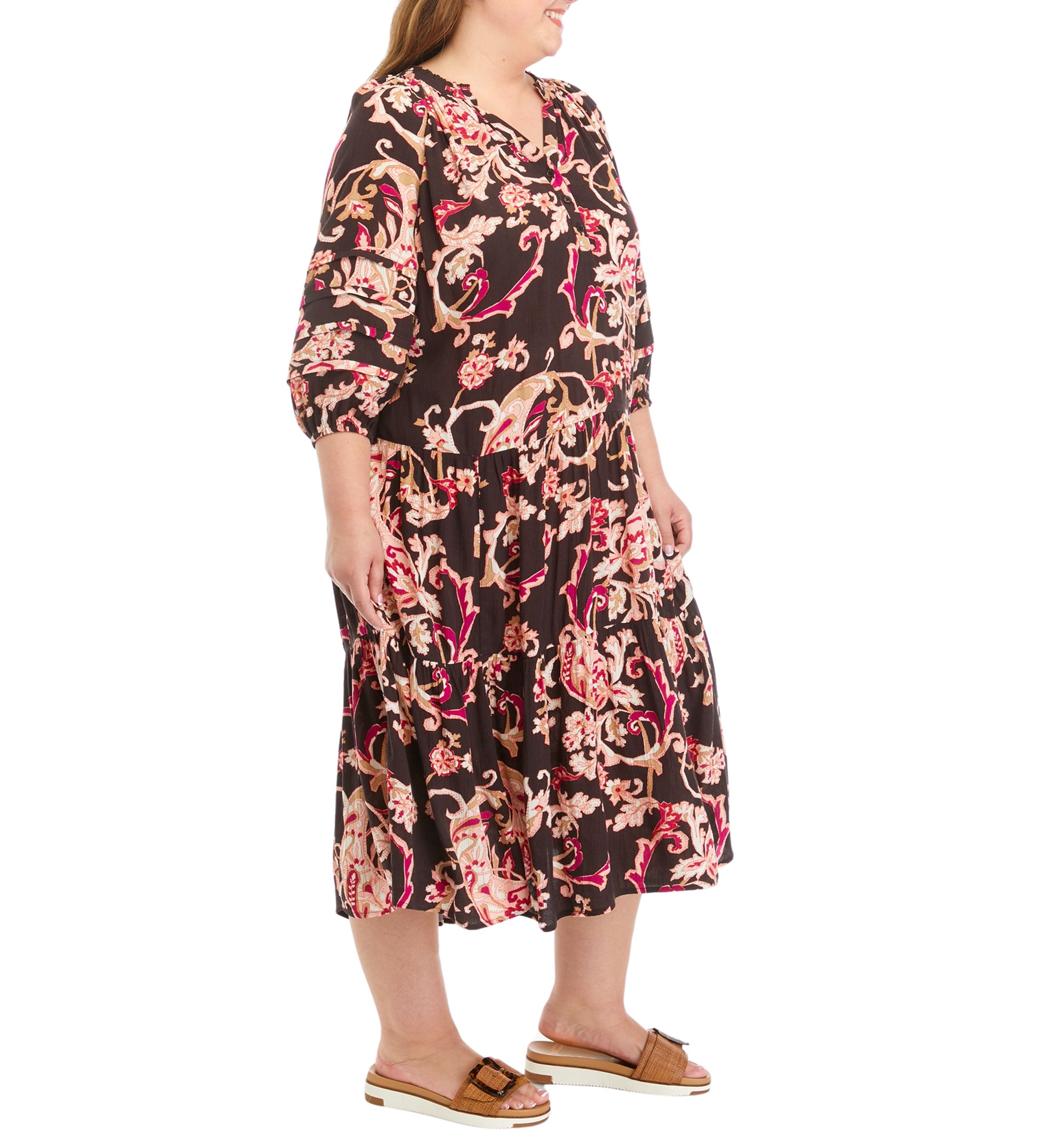 Plus Size Pintuck Printed Maxi Dress