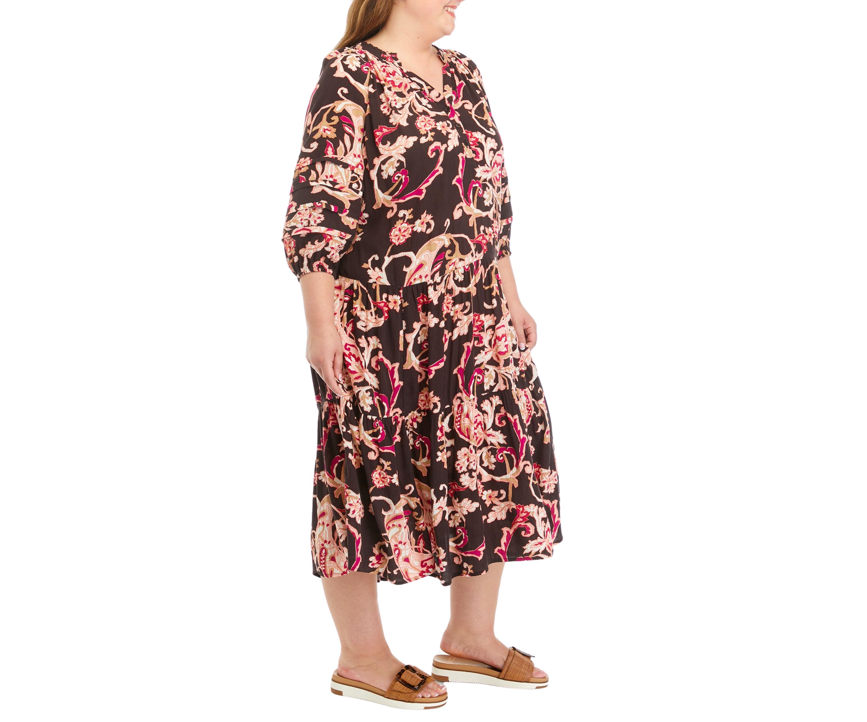 Plus Size Pintuck Printed Maxi Dress