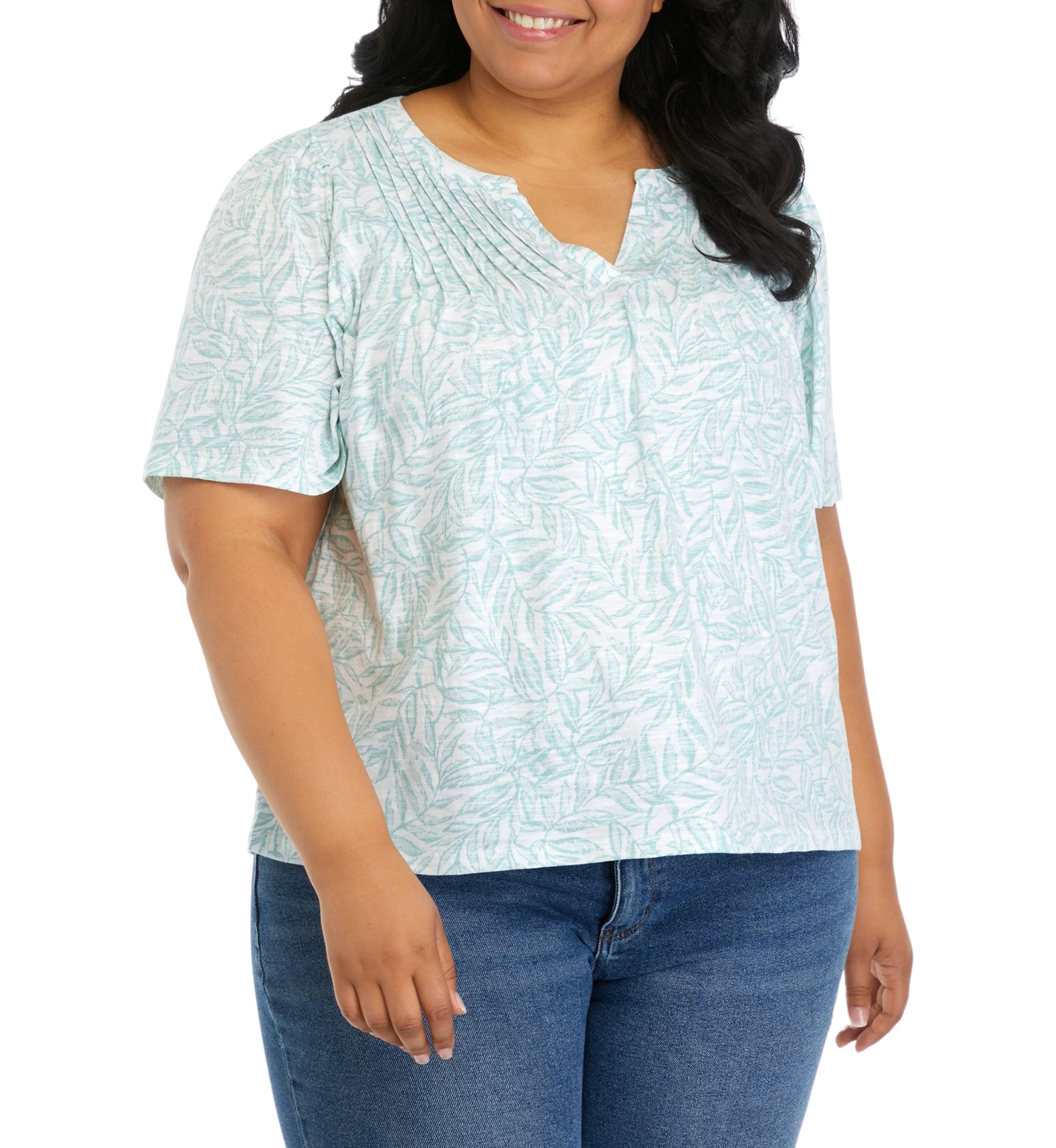 Plus Size Short Sleeve Pintuck Top