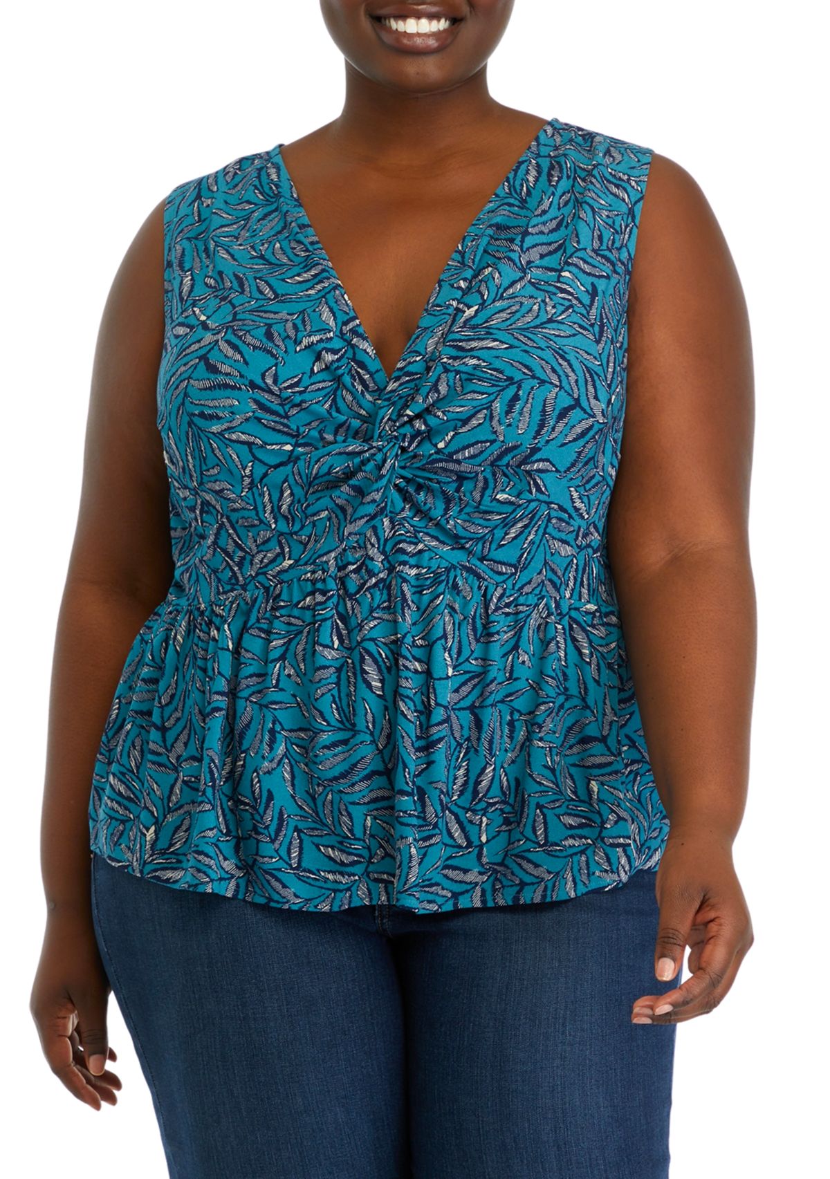 Plus Size Twist Front Print Tank Top