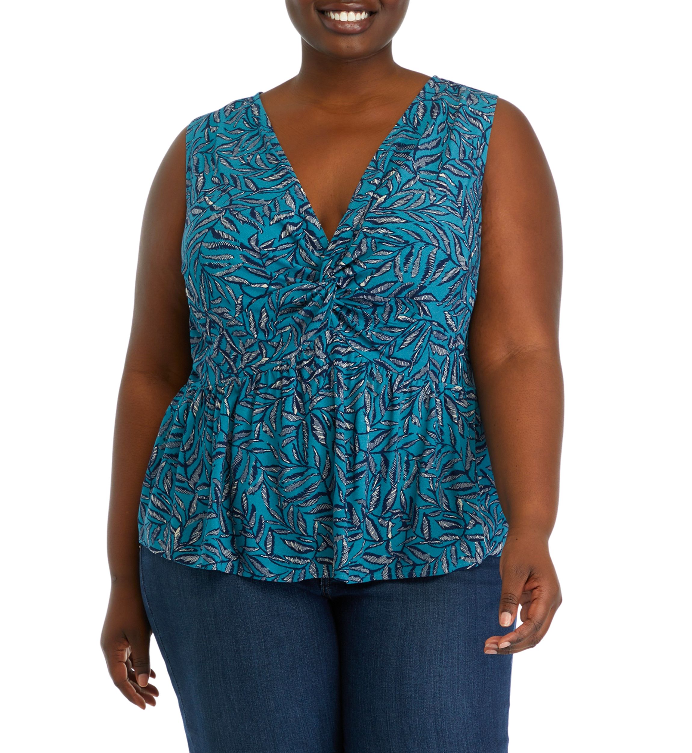 Plus Size Twist Front Print Tank Top
