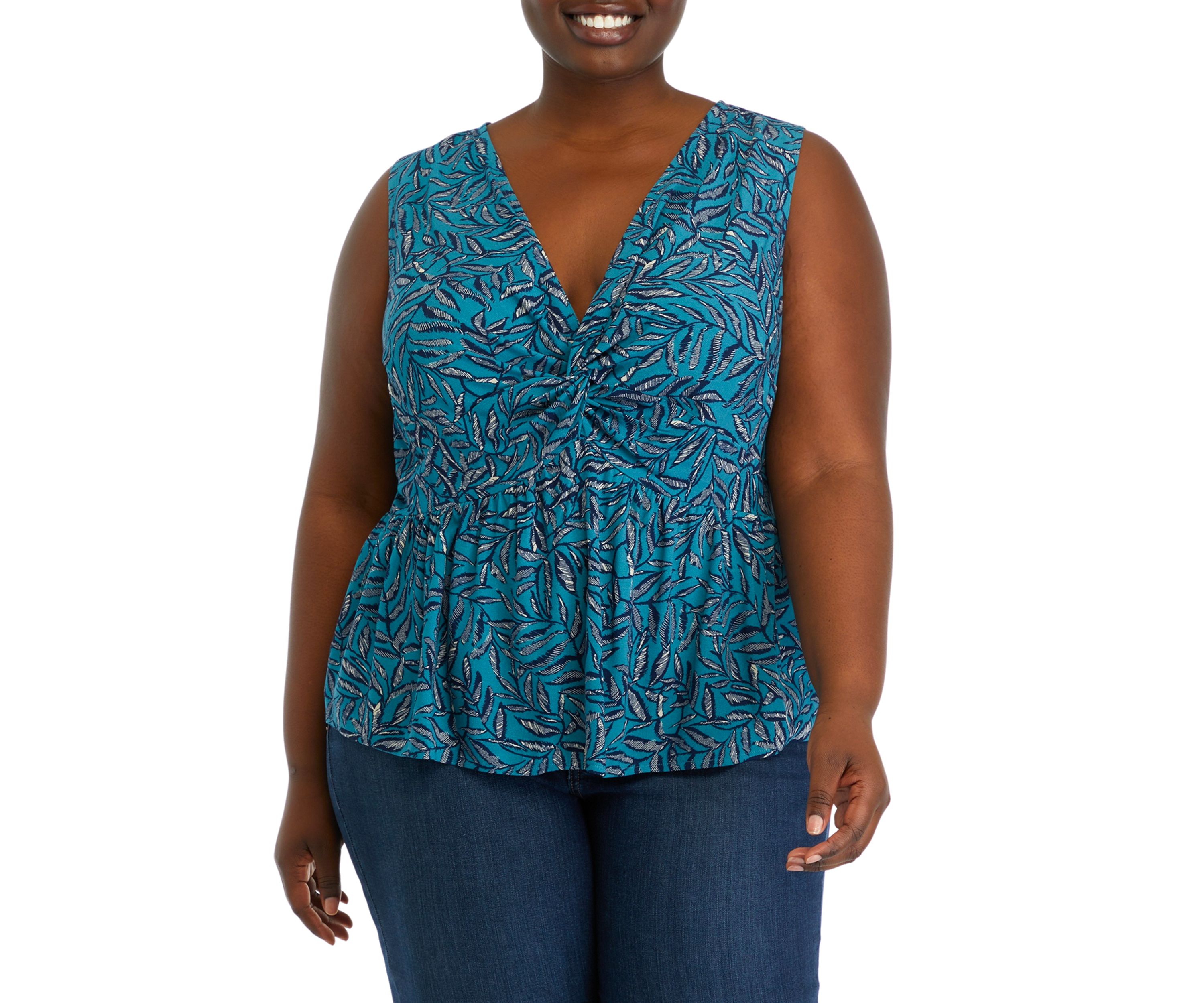 Plus Size Twist Front Print Tank Top