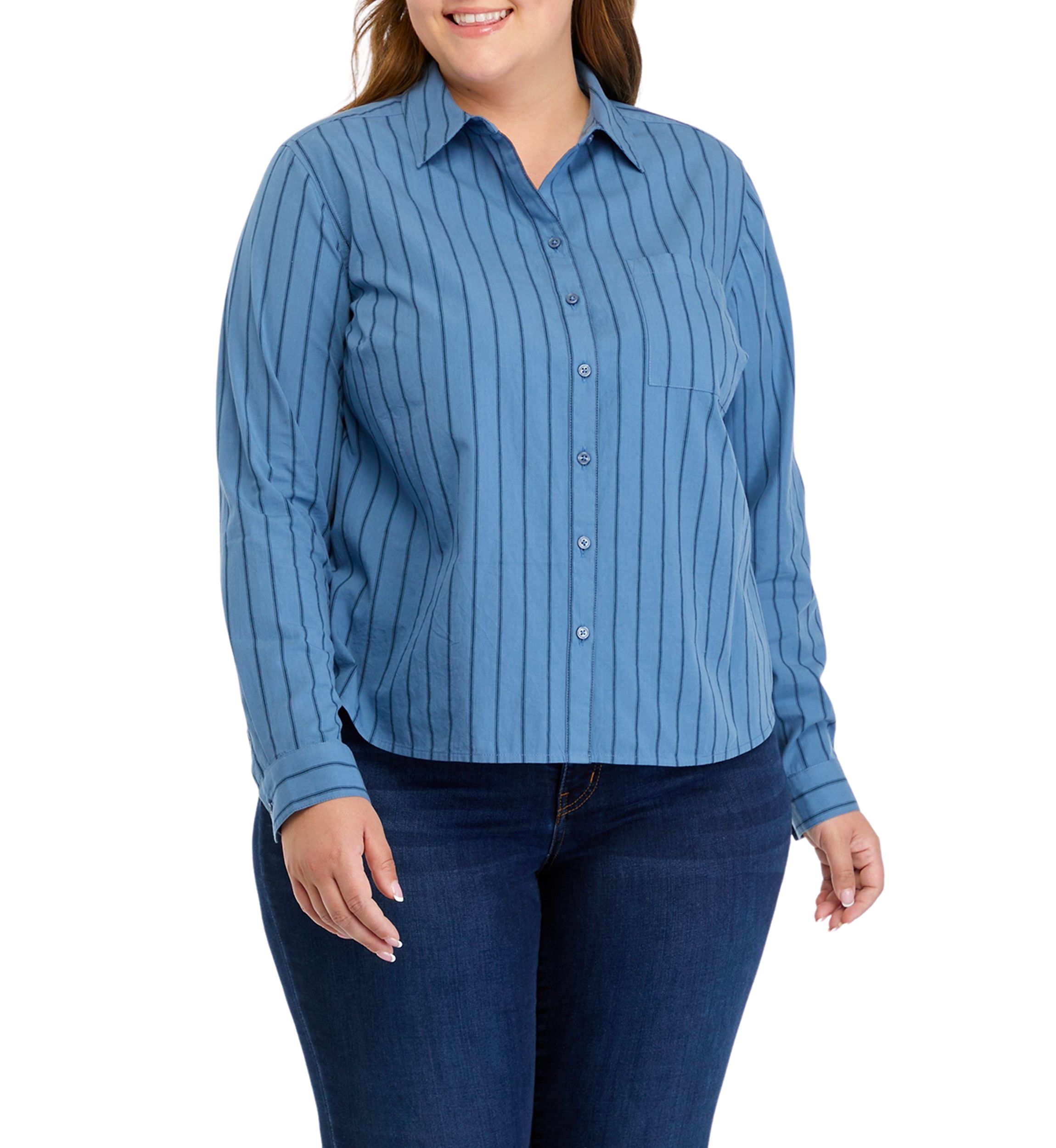 Plus Size Classic Striped Button Down Top