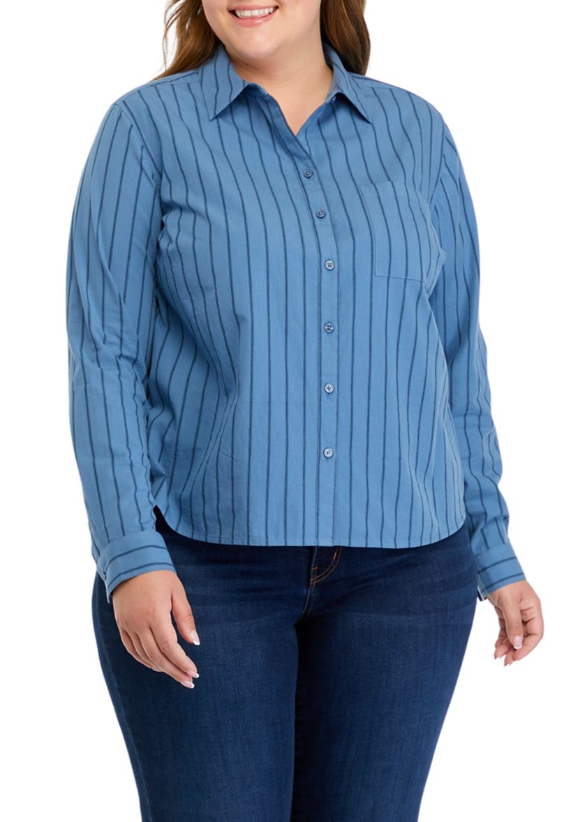 Plus Size Classic Striped Button Down Top