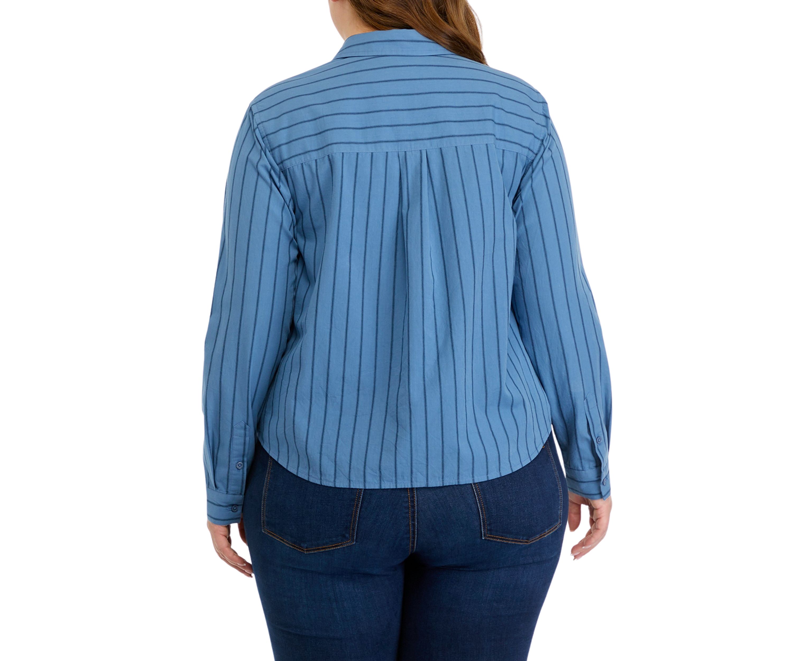 Plus Size Classic Striped Button Down Top