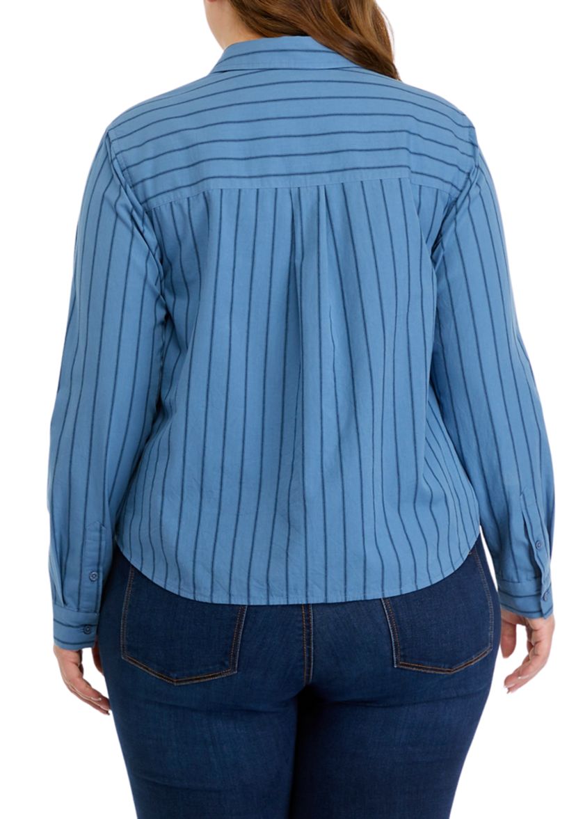 Plus Size Classic Striped Button Down Top