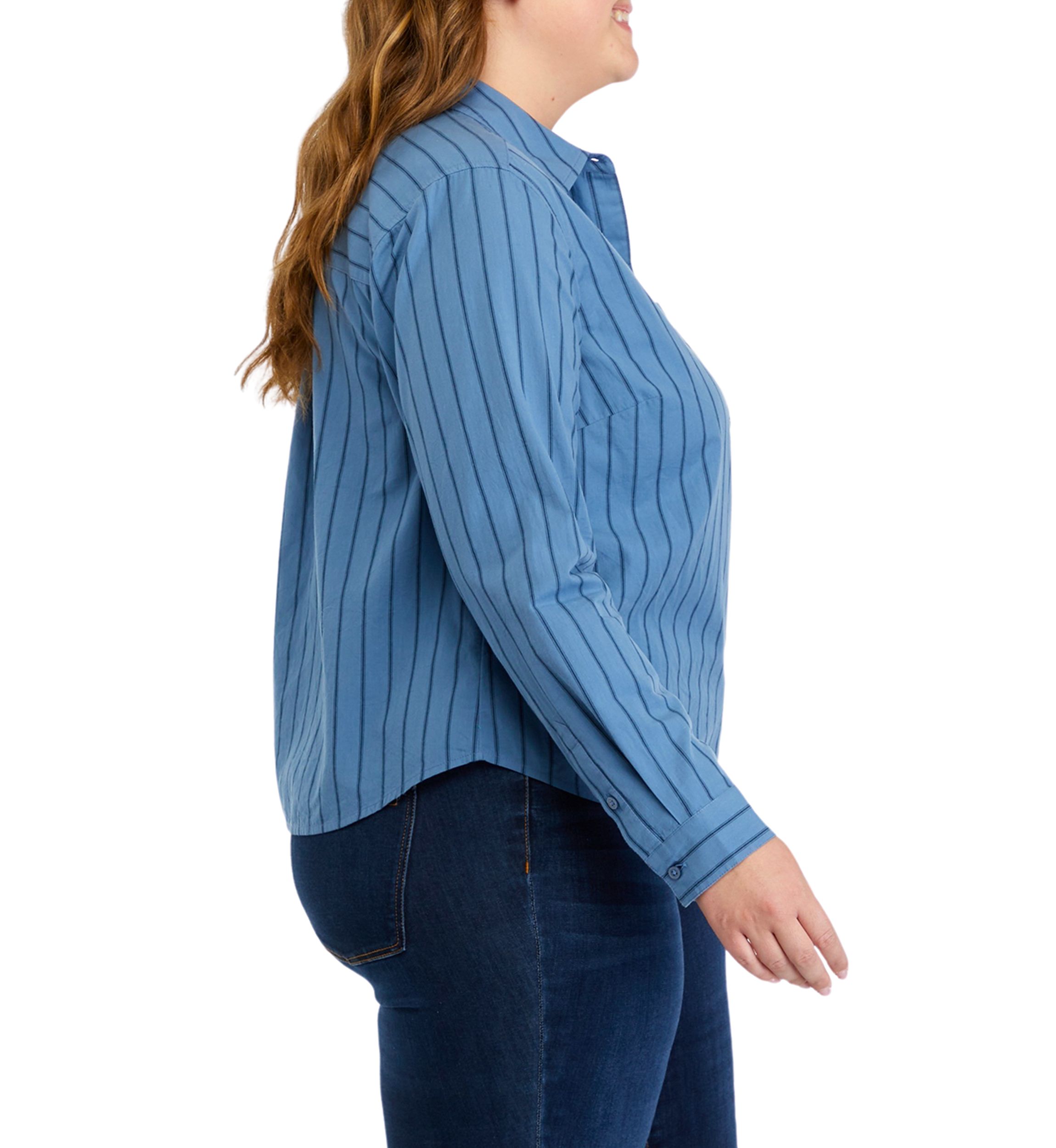 Plus Size Classic Striped Button Down Top