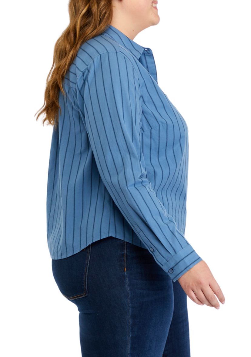Plus Size Classic Striped Button Down Top