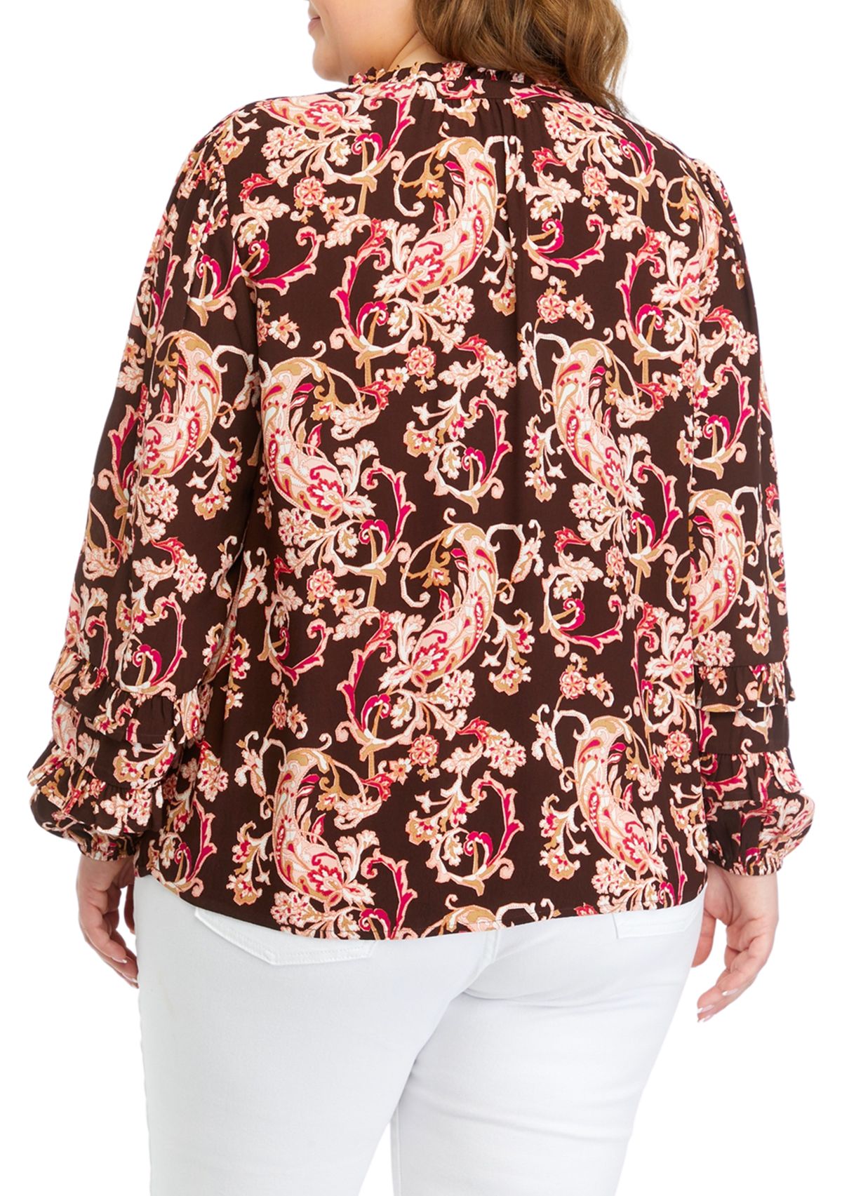Plus Size Ruffle Trim Printed Blouse