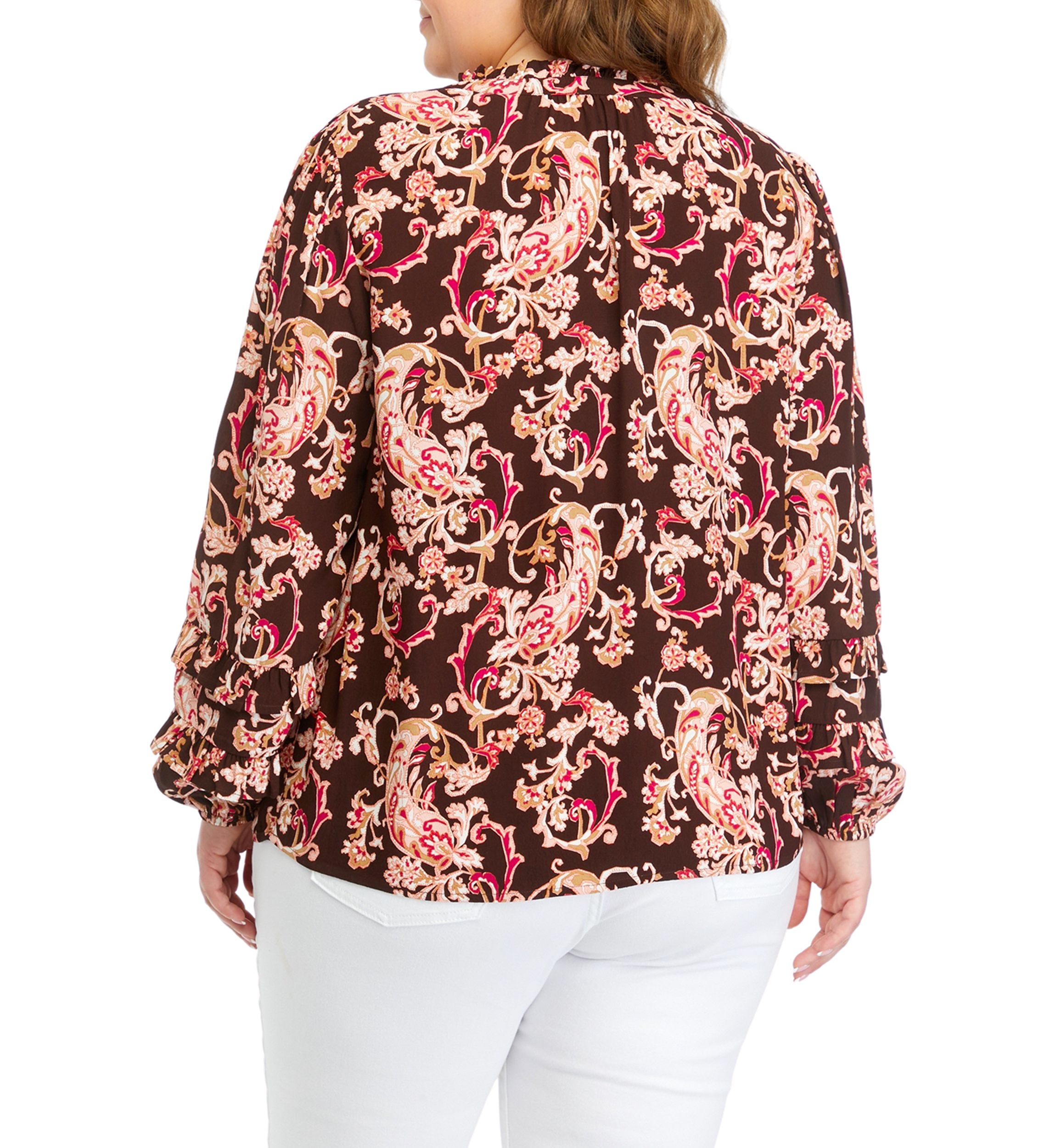 Plus Size Ruffle Trim Printed Blouse