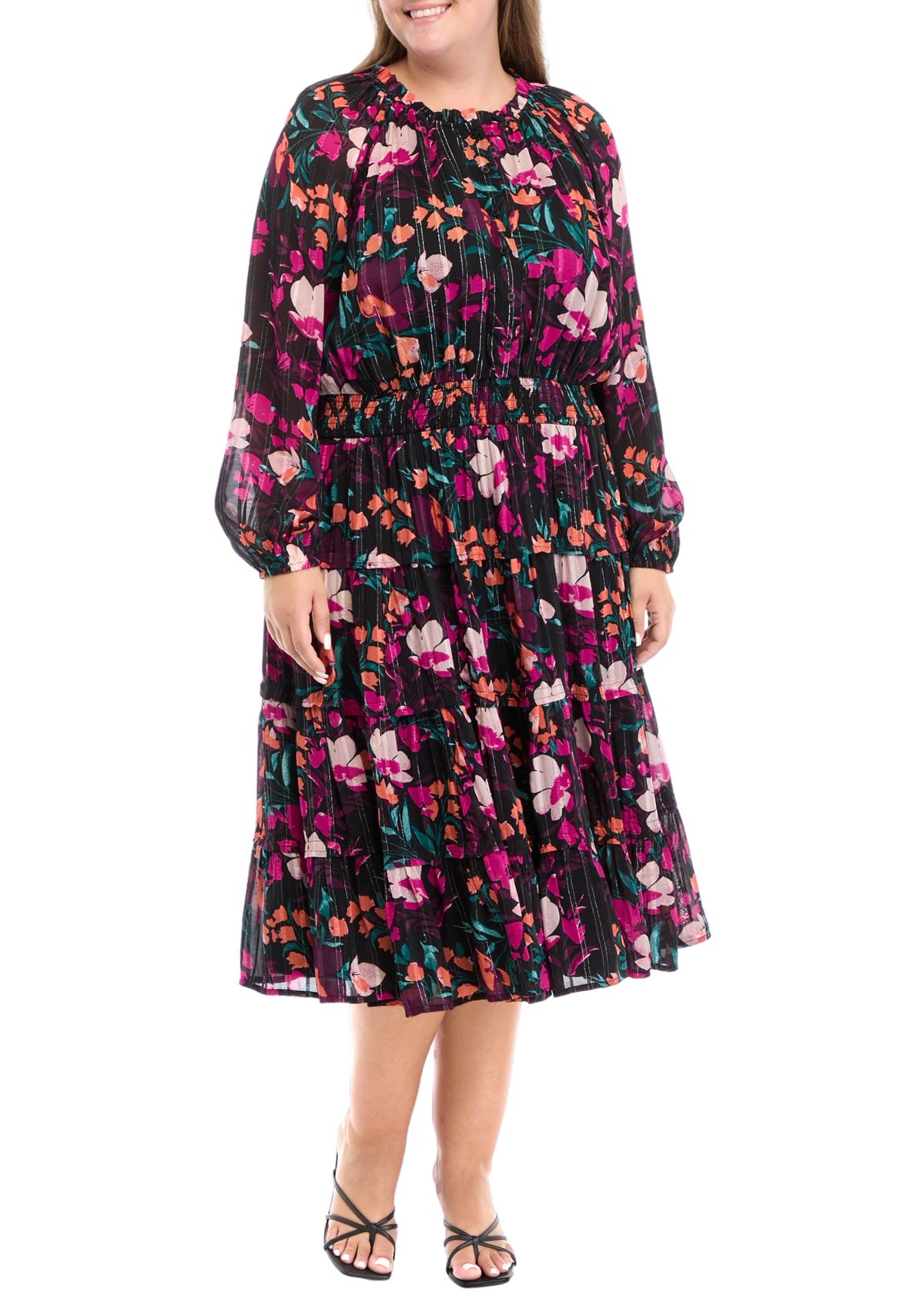 Plus Size Smock Waist Midi Dress