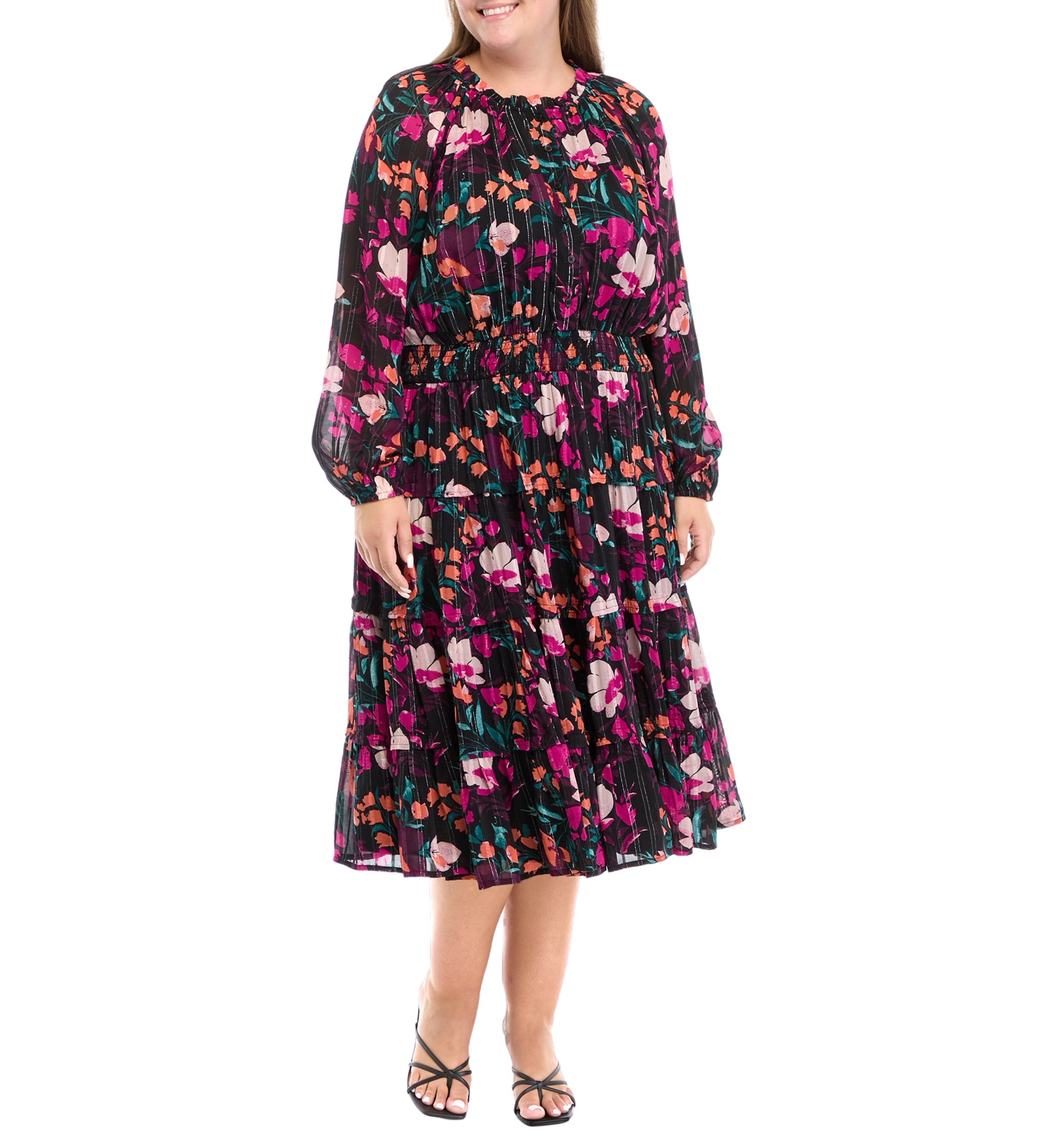 Plus Size Smock Waist Midi Dress