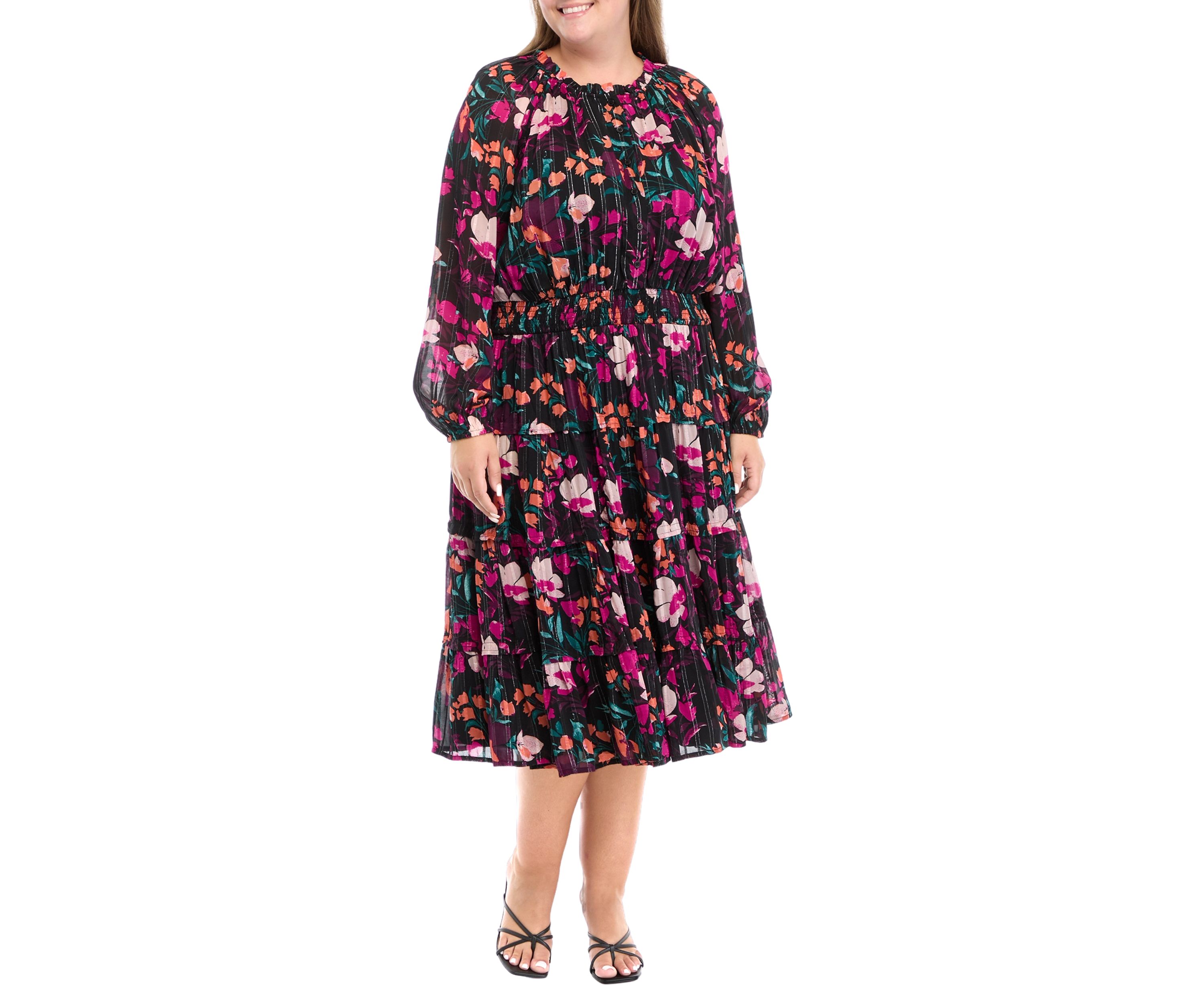 Plus Size Smock Waist Midi Dress