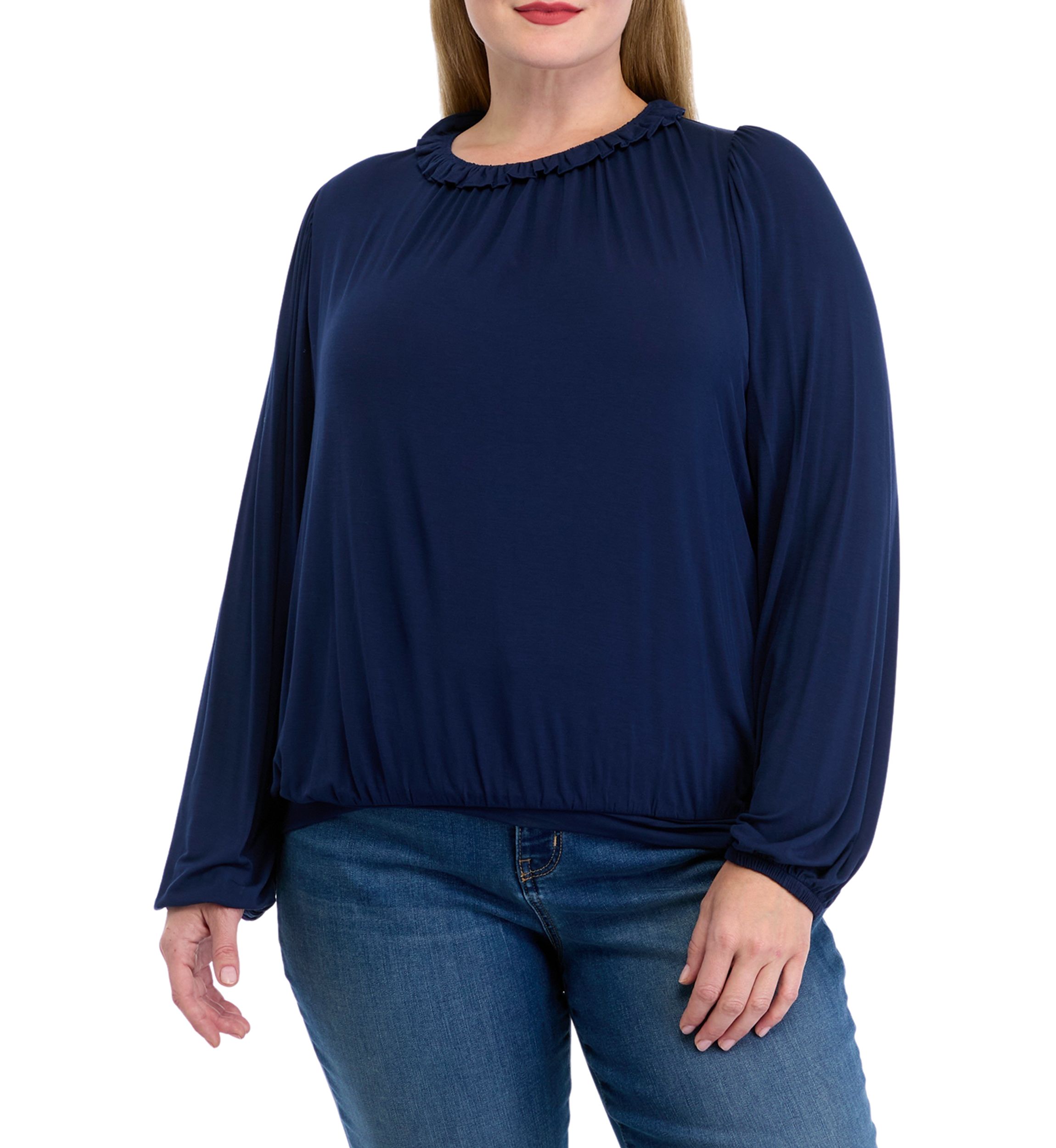 Plus Size Long Sleeve Ruffle Neck Blouse