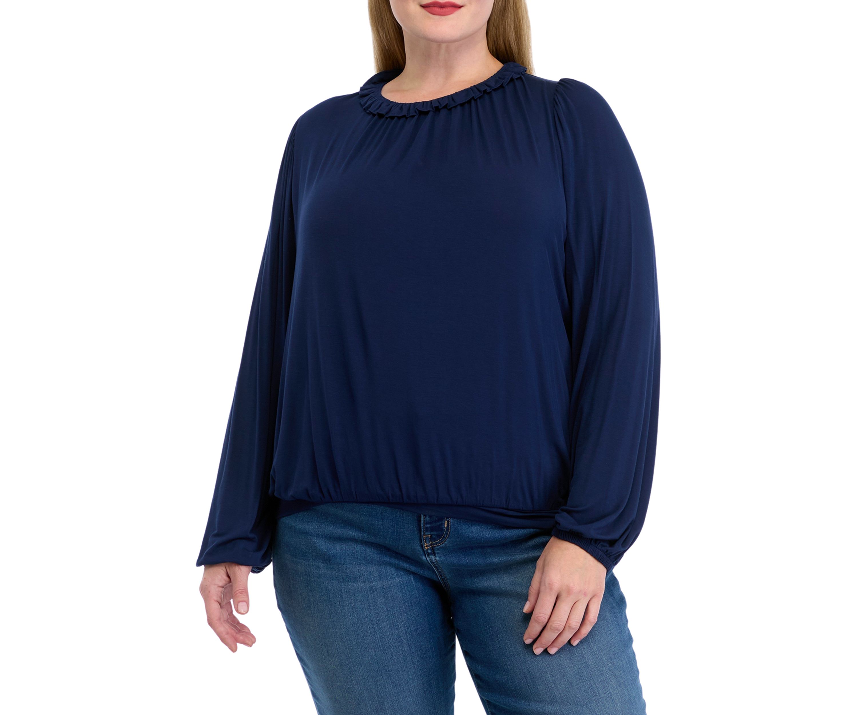 Plus Size Long Sleeve Ruffle Neck Blouse