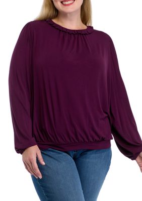 Wonderly Women's Plus Size Long Sleeve Ruffle Neck Blouse, 3X