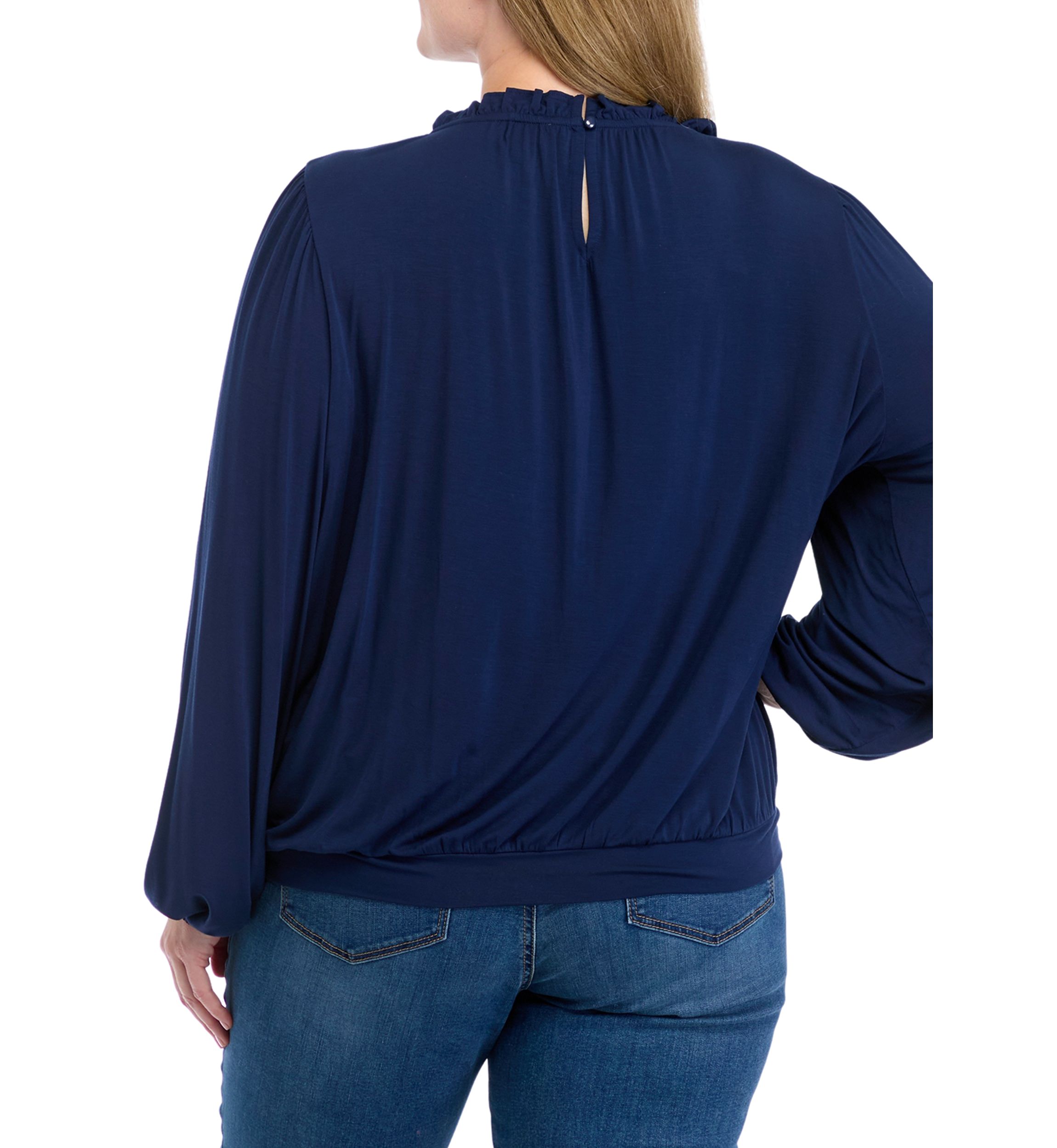 Plus Size Long Sleeve Ruffle Neck Blouse