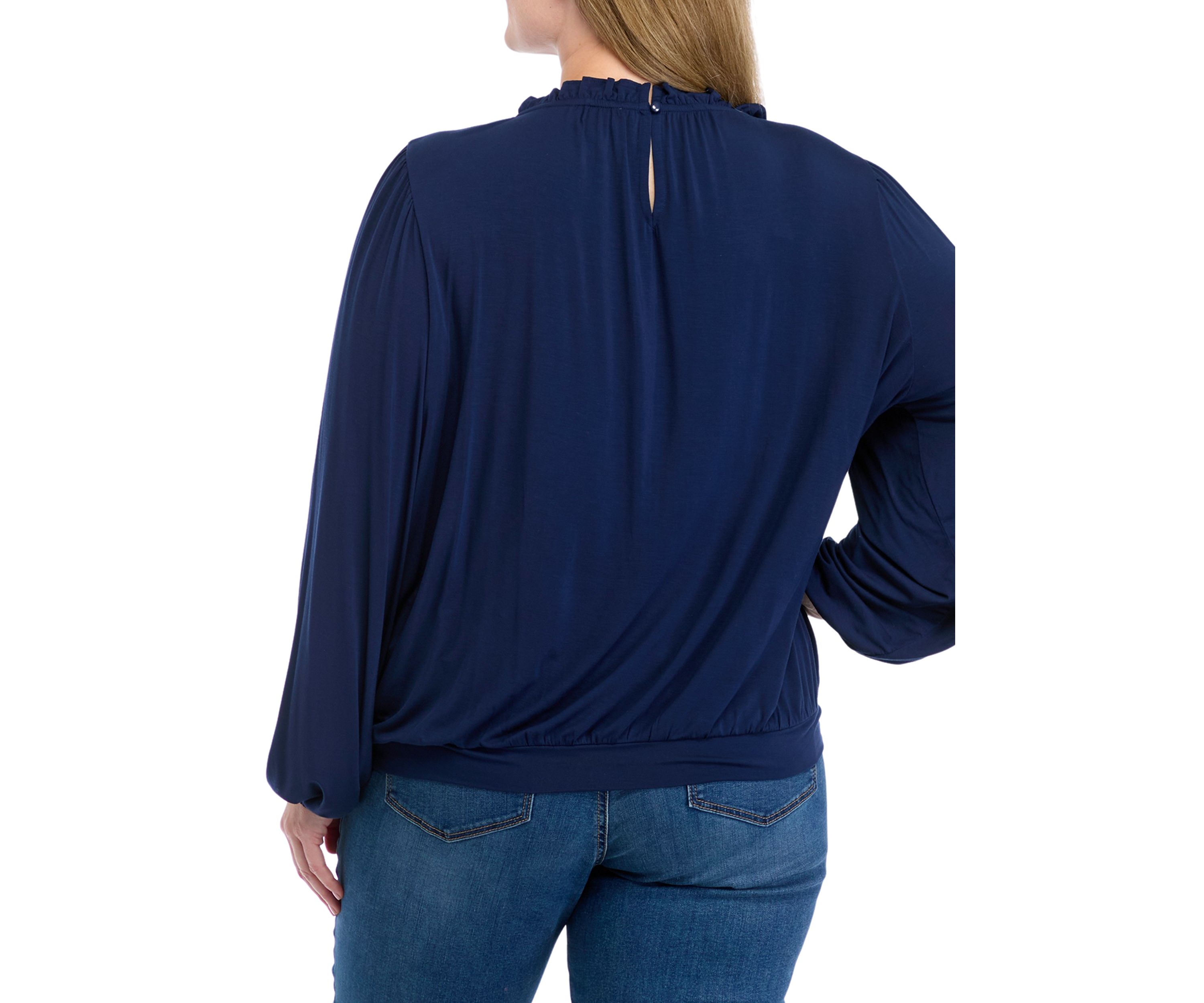 Plus Size Long Sleeve Ruffle Neck Blouse