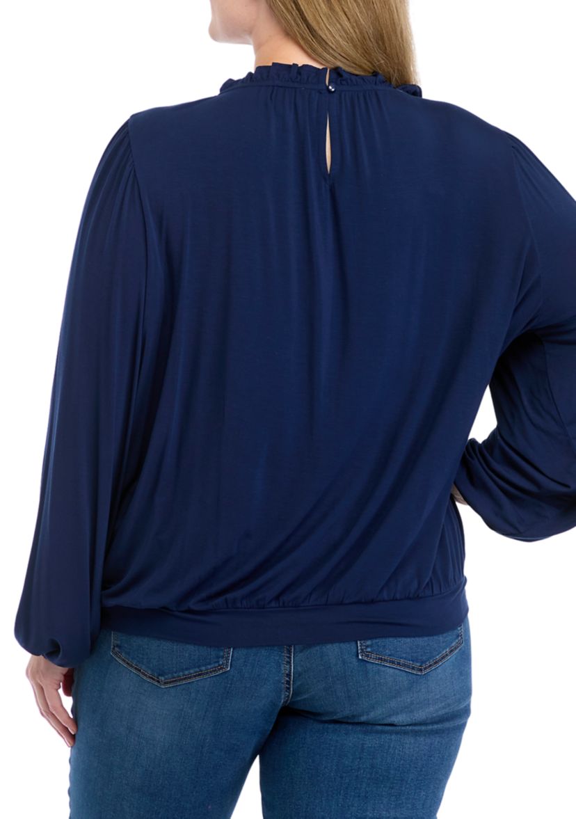 Plus Size Long Sleeve Ruffle Neck Blouse