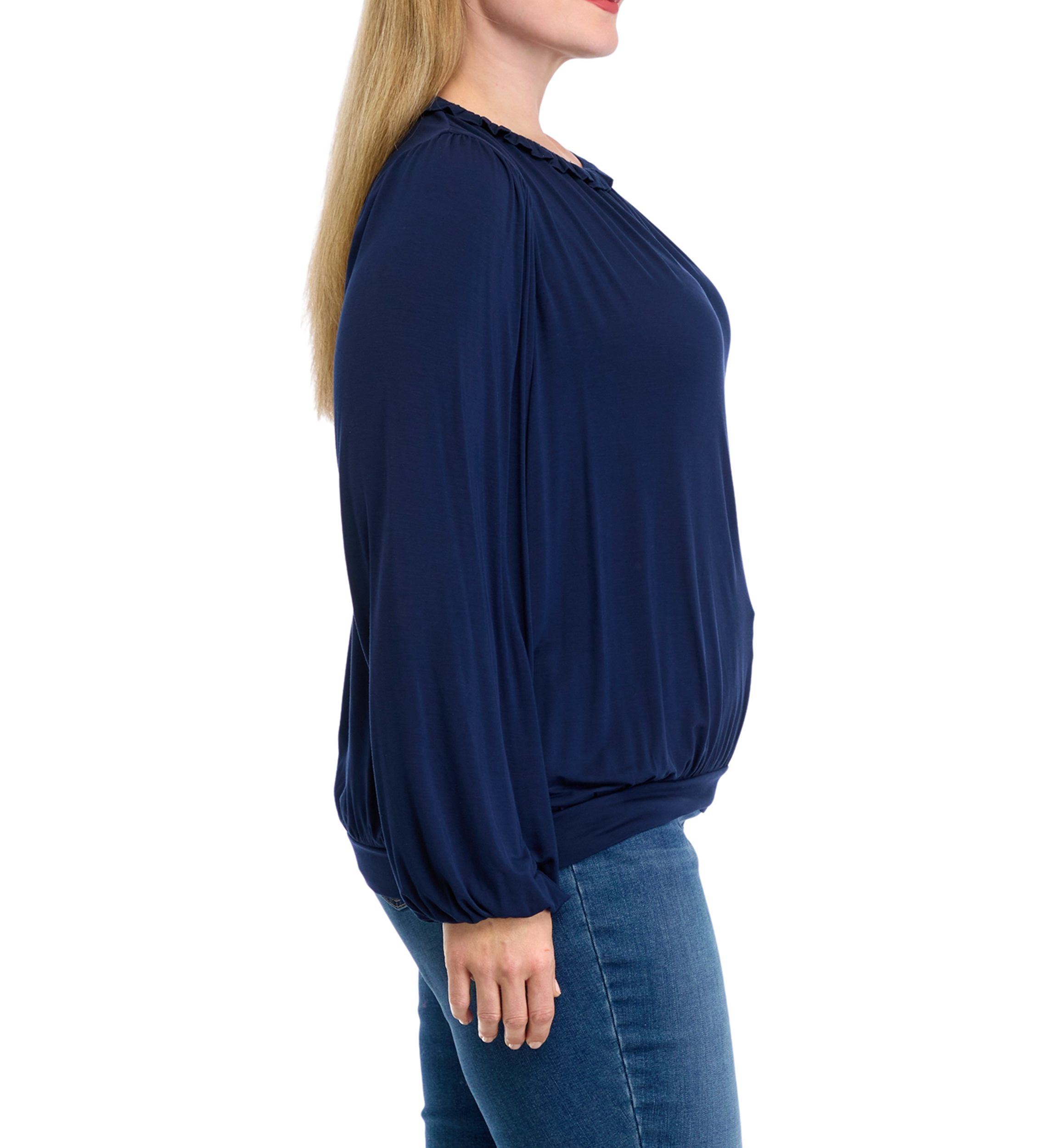 Plus Size Long Sleeve Ruffle Neck Blouse