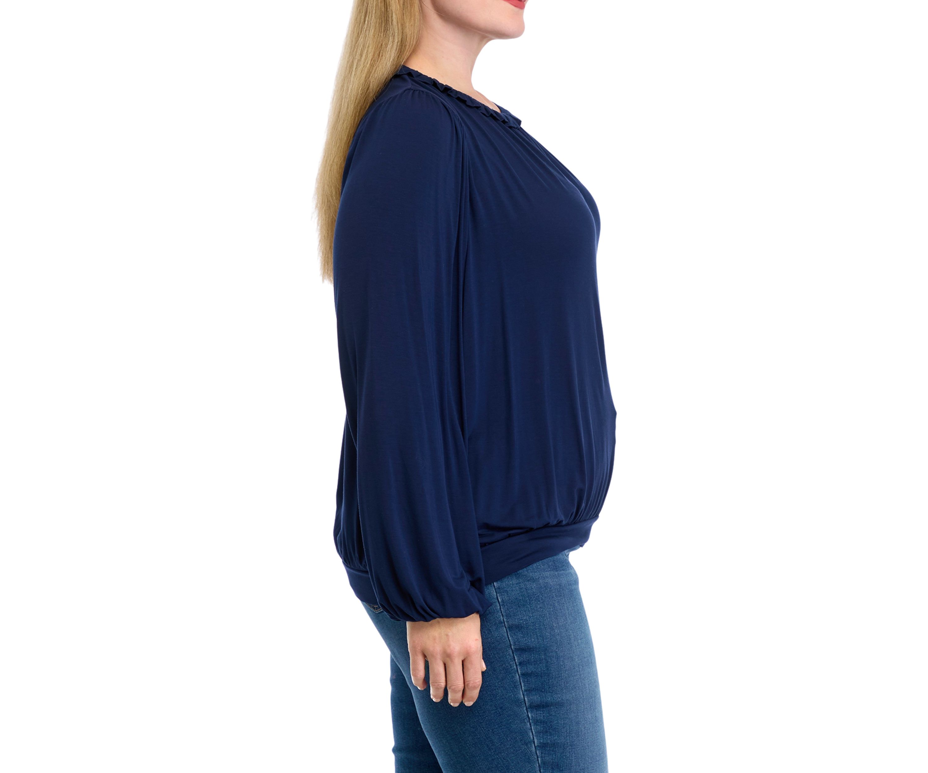 Plus Size Long Sleeve Ruffle Neck Blouse
