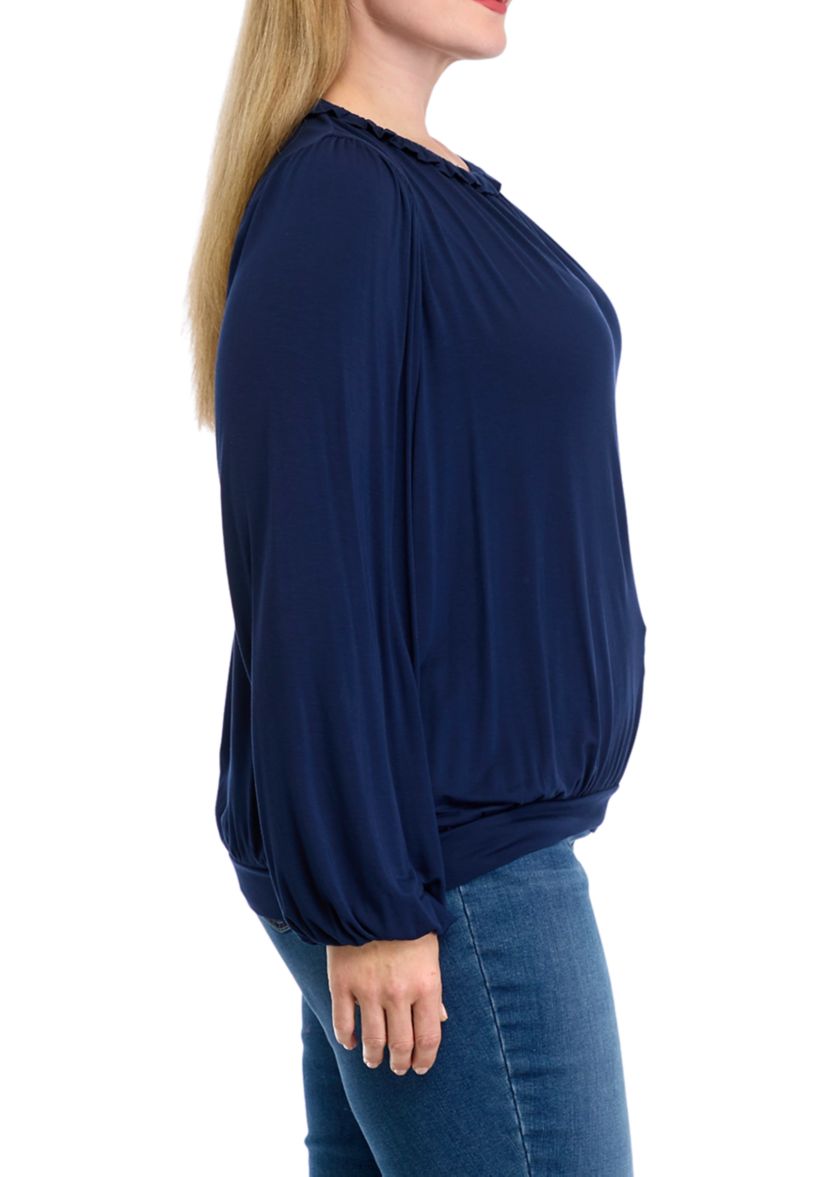 Plus Size Long Sleeve Ruffle Neck Blouse
