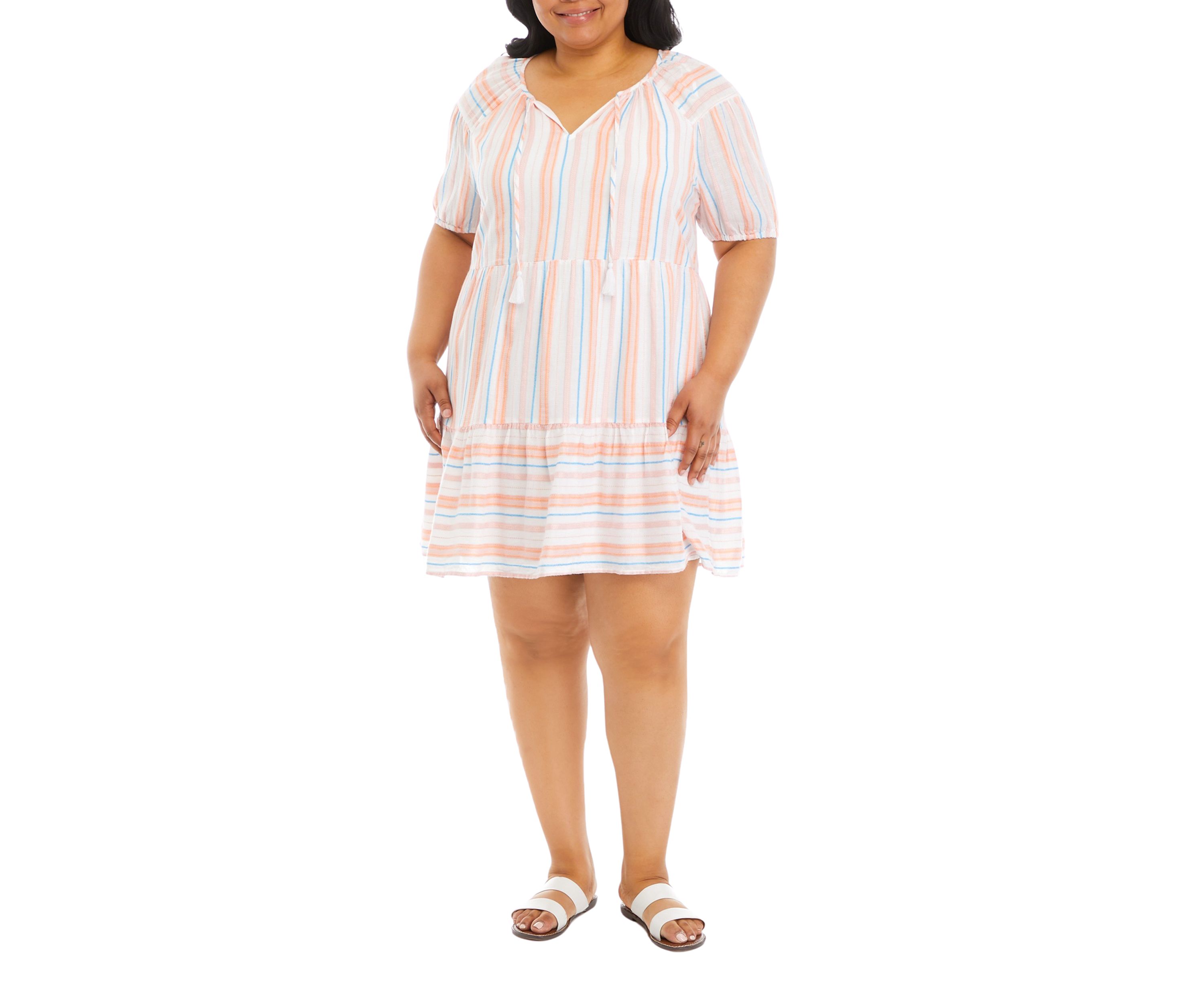 Plus Size Split Neck Mini Dress