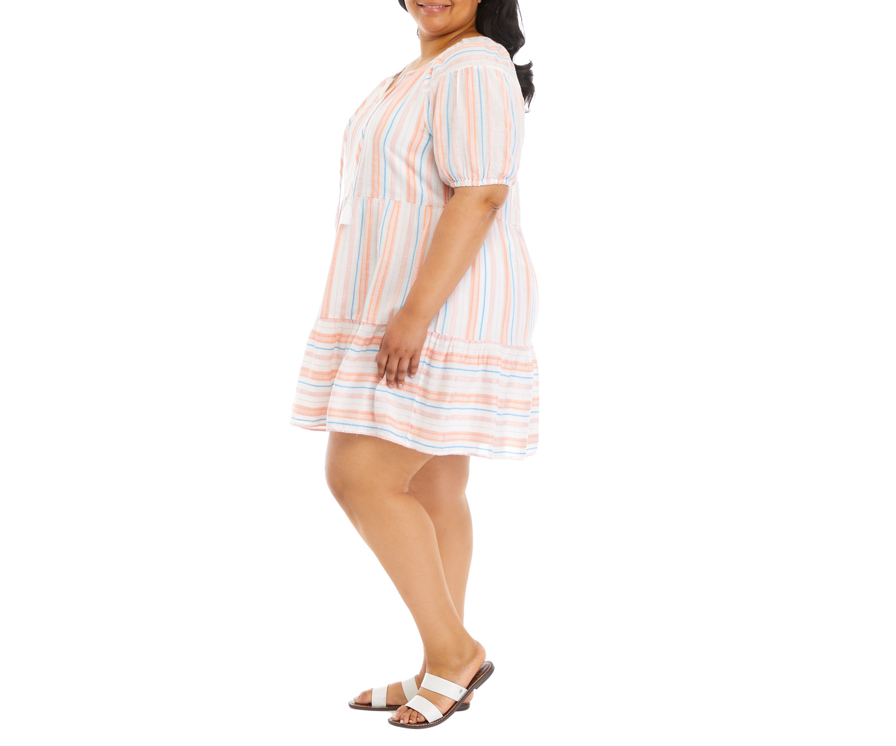 Plus Size Split Neck Mini Dress