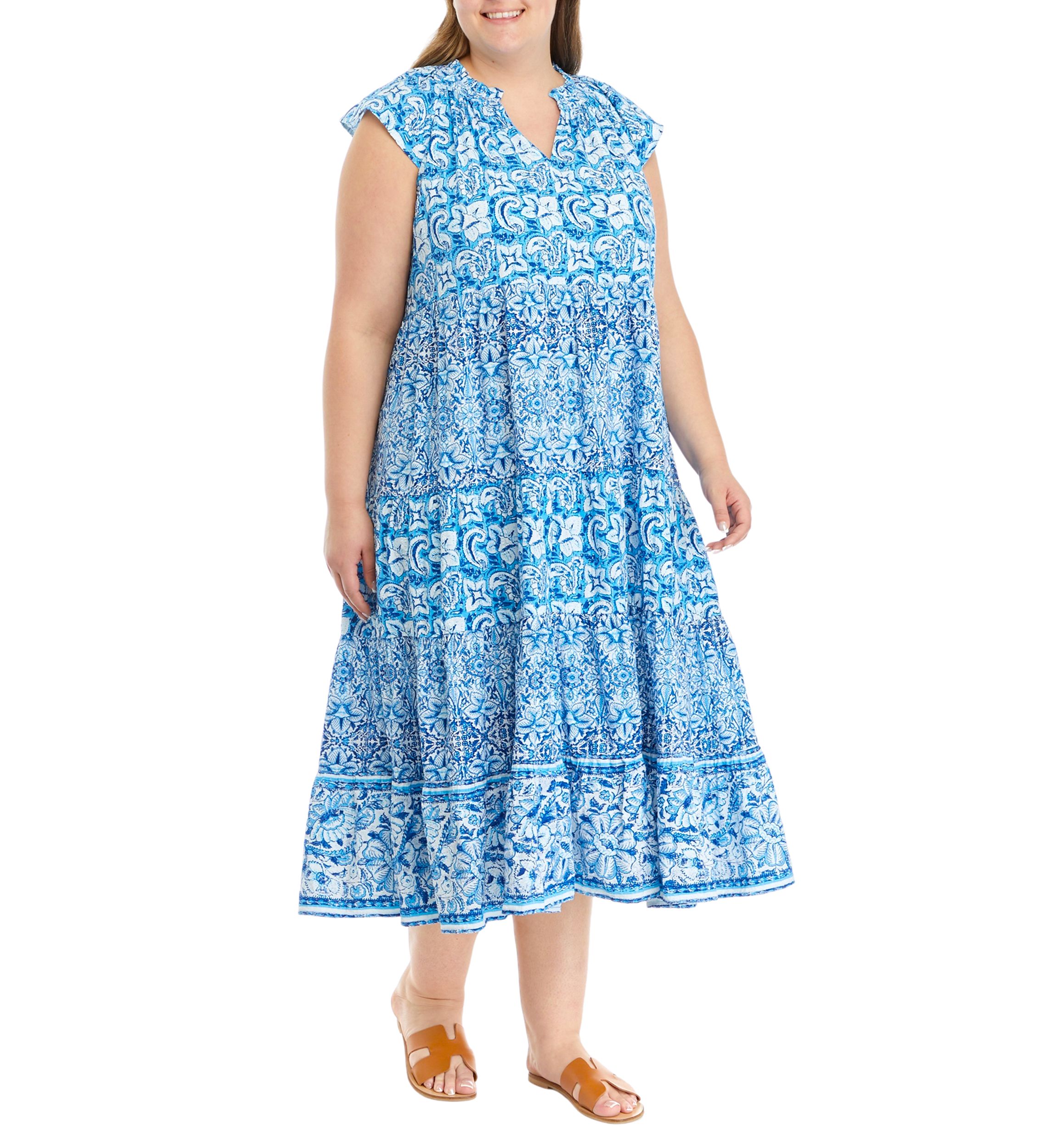 Plus Size Printed Tiered Maxi Dress